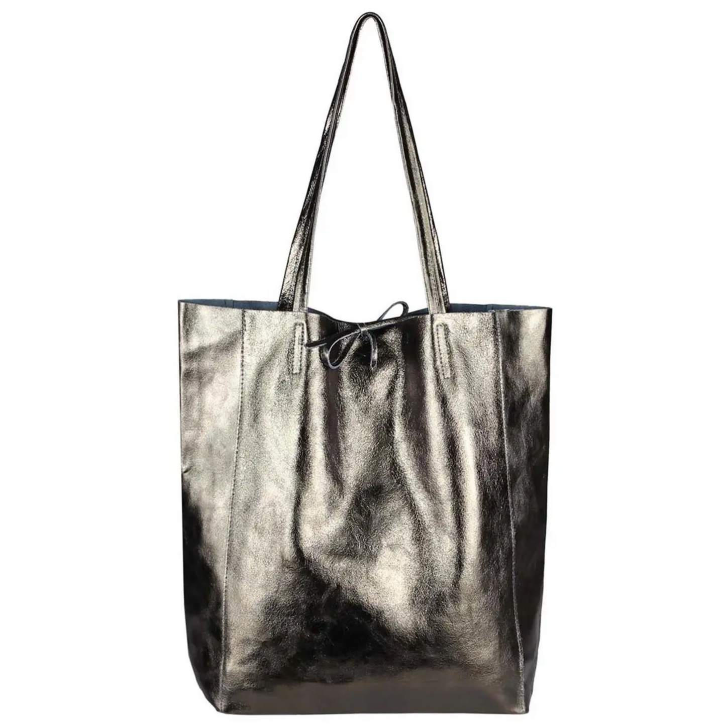 Modarno Shopper Bag a spalla in pelle Metallizzata con doppio manico e tasca interna in pelle Metallizzata
