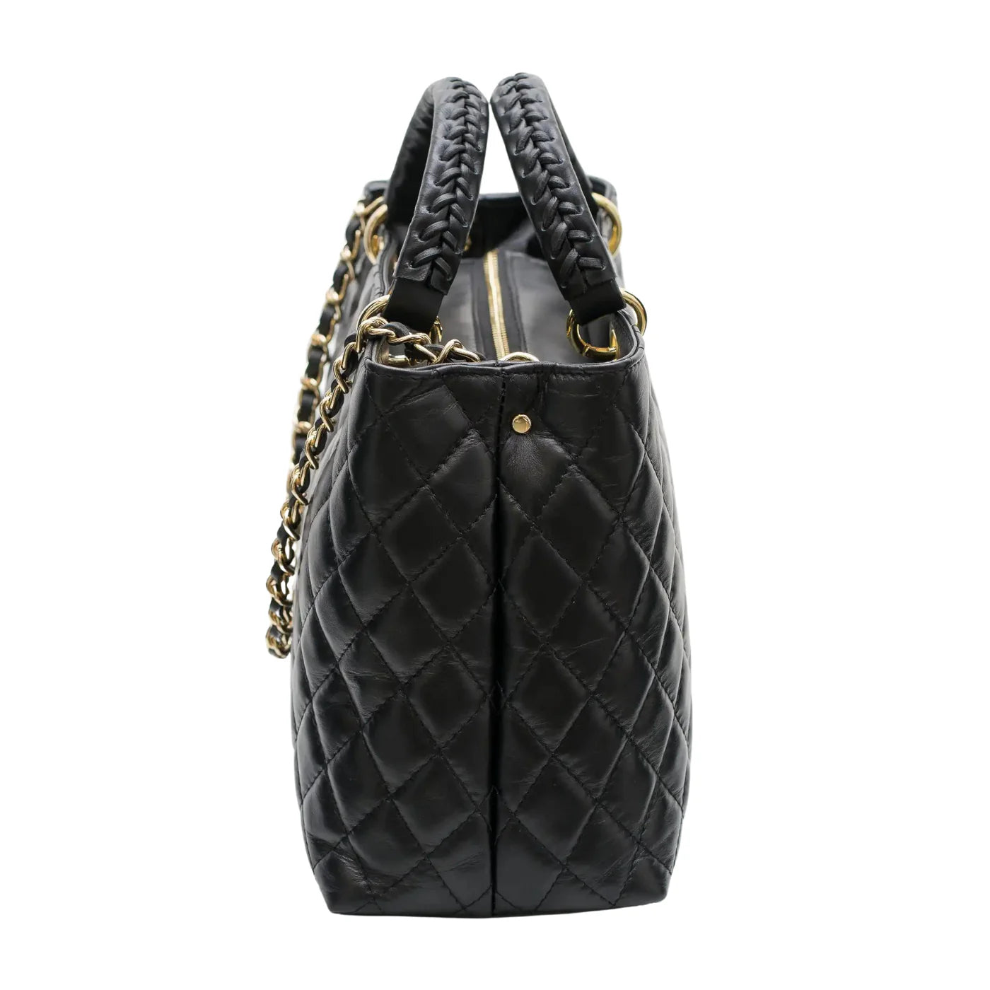 Modarno Borsa con manico intrecciato in Vera Pelle "Trapuntata" a Mano e a Spalla 33x14x24 cm