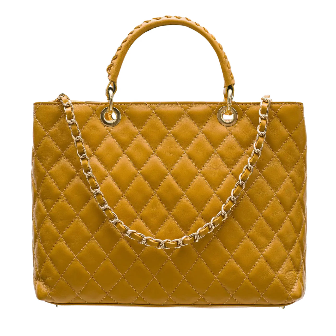 Modarno Borsa con manico intrecciato in Vera Pelle "Trapuntata" a Mano e a Spalla 33x14x24 cm