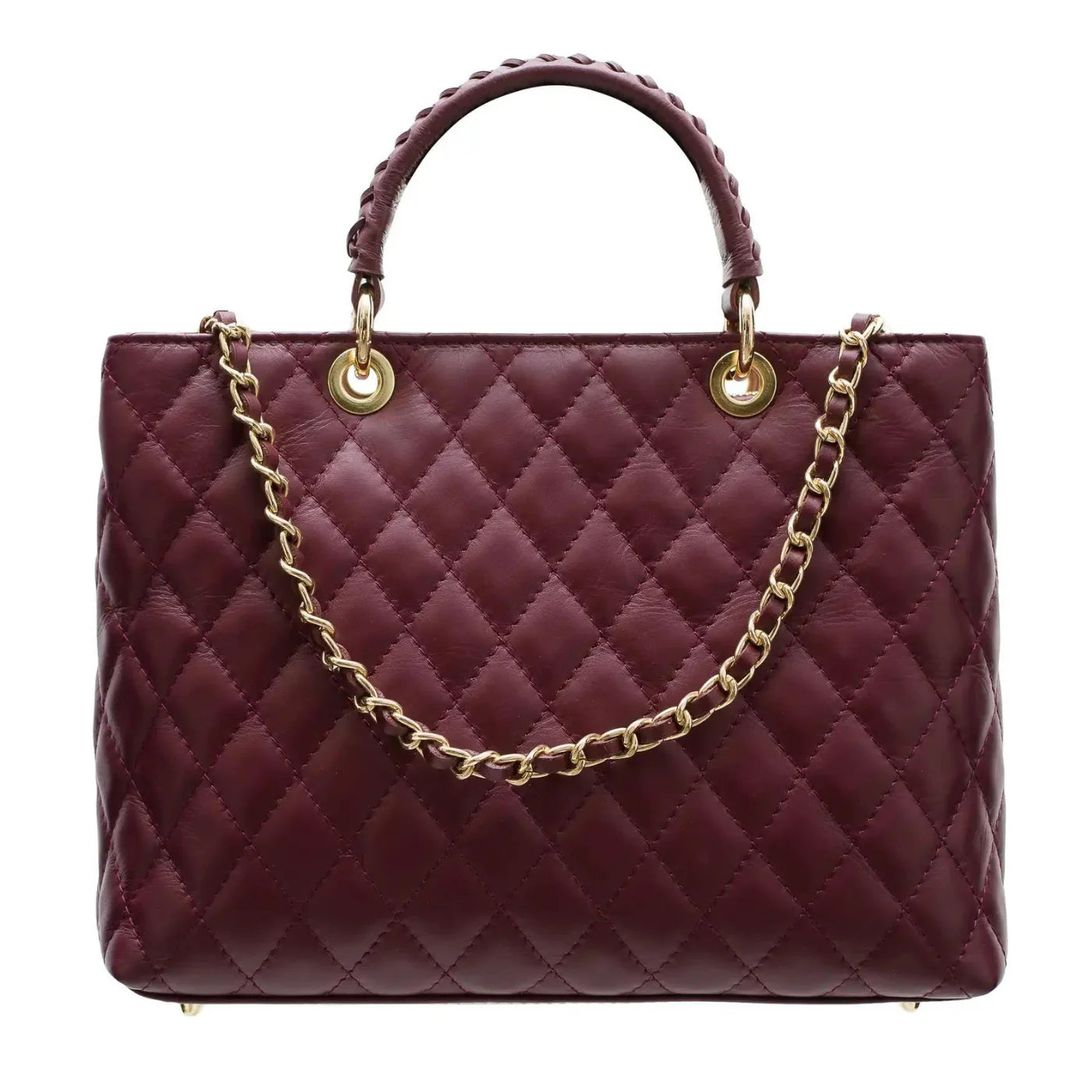 Modarno Borsa con manico intrecciato in Vera Pelle "Trapuntata" a Mano e a Spalla 33x14x24 cm