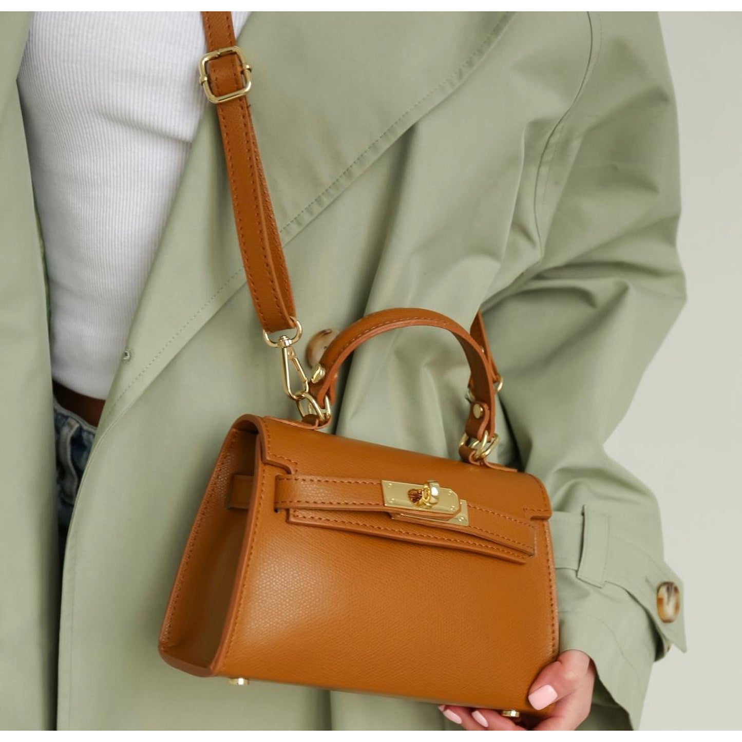Modarno Borsetta donna "Kelly" in vera pelle Saffiano 21x8x14 cm
