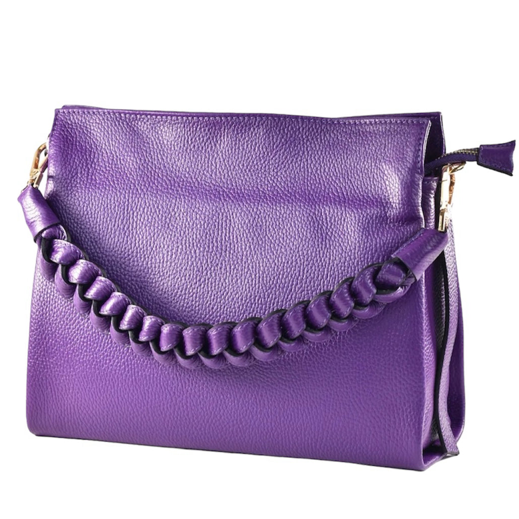 Modarno Borsa donna a tracolla/mano con manico intrecciato 31x13x24 cm