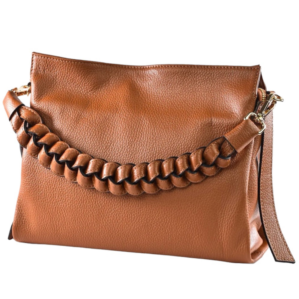 Modarno Borsa donna a tracolla/mano con manico intrecciato 31x13x24 cm