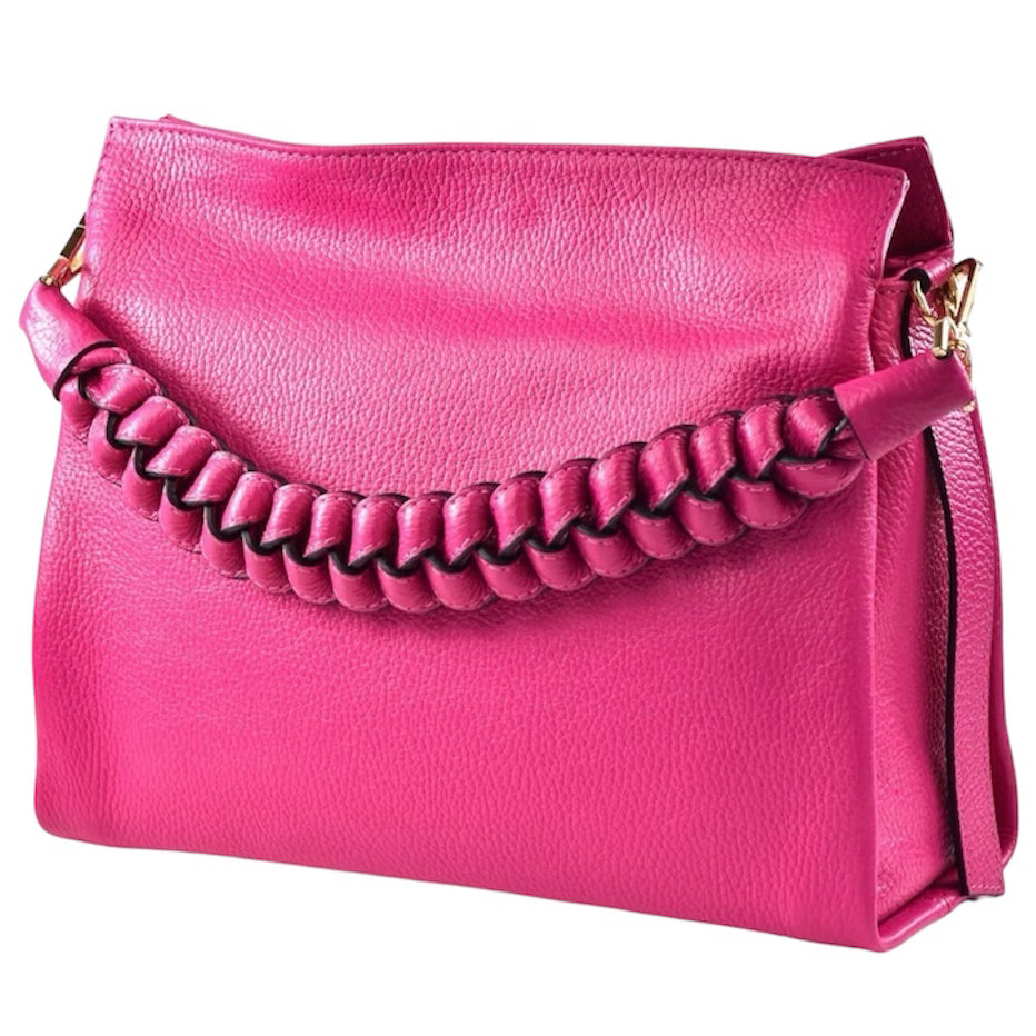 Modarno Borsa donna a tracolla/mano con manico intrecciato 31x13x24 cm