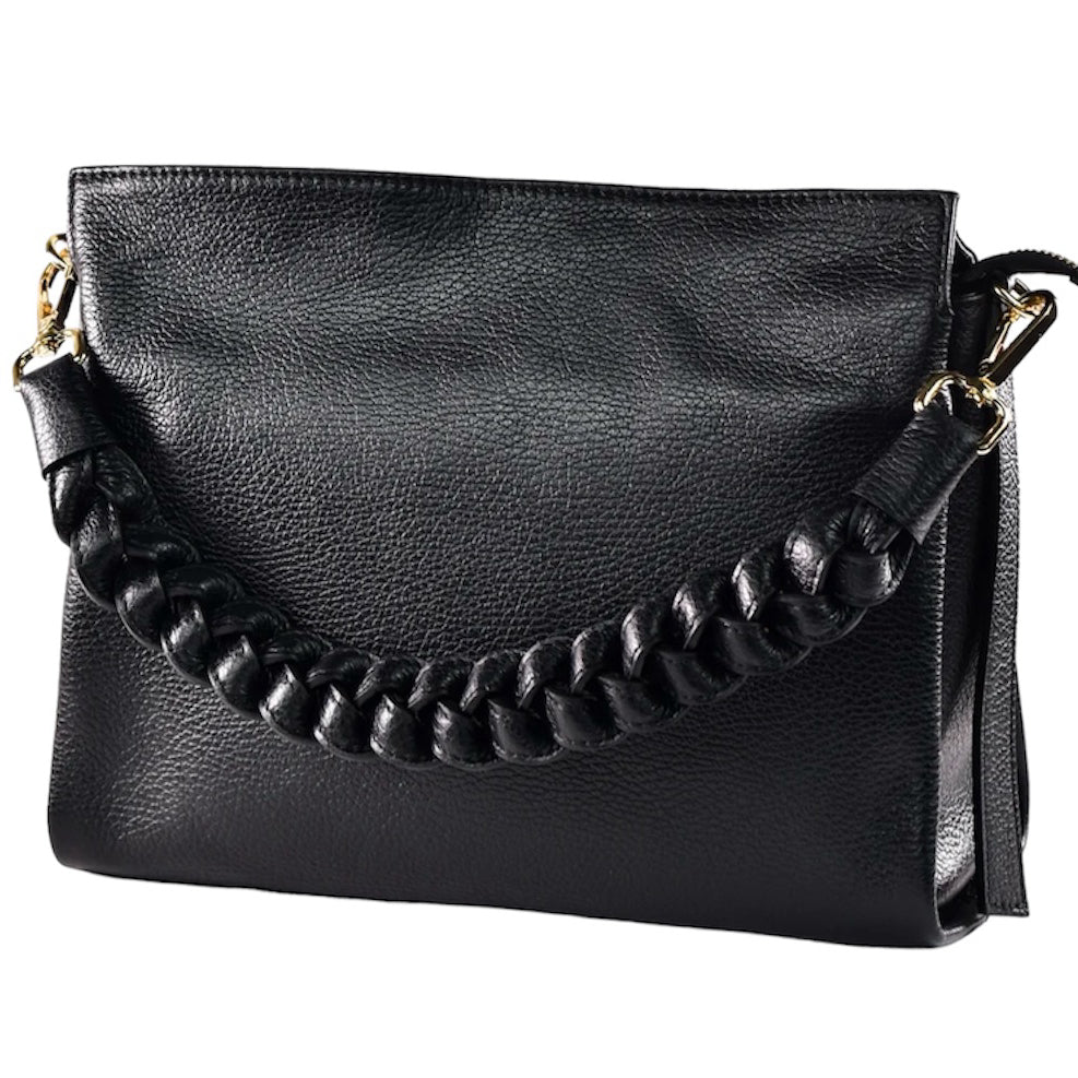 Modarno Borsa donna a tracolla/mano con manico intrecciato 31x13x24 cm