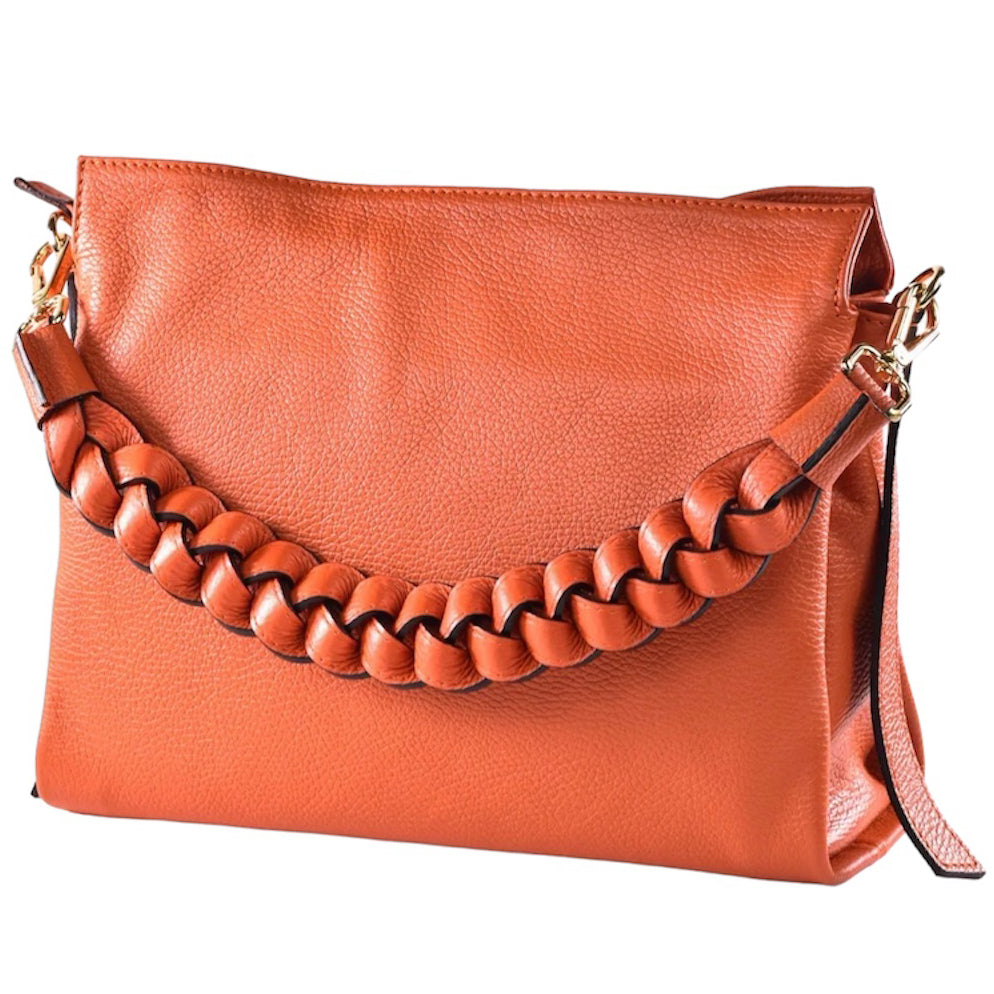 Modarno Borsa donna a tracolla/mano con manico intrecciato 31x13x24 cm