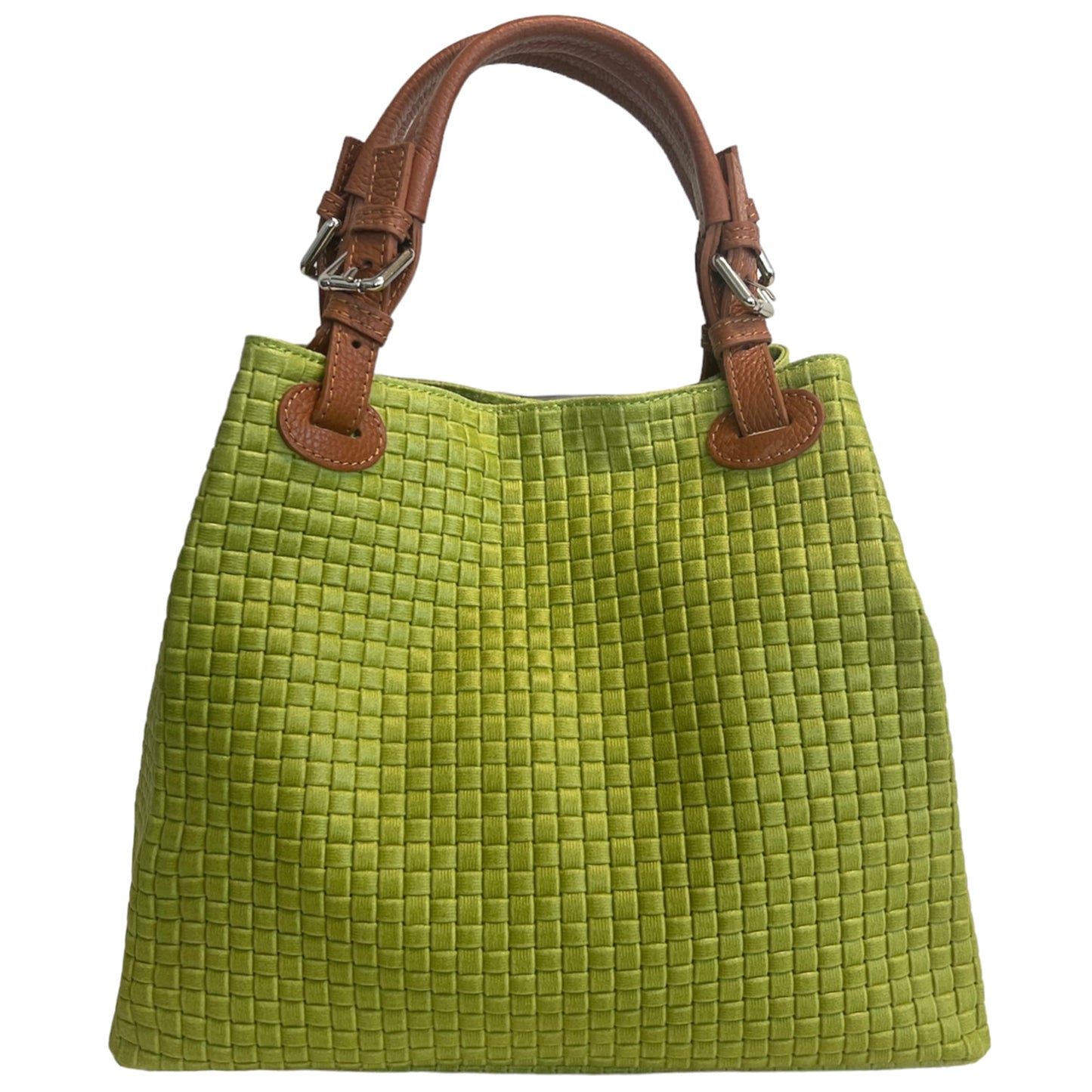Modarno Borsa a Mano Stampa Intrecciata da Donna con Tracolla in vera pelle made in Italy - 33x17x29 Cm