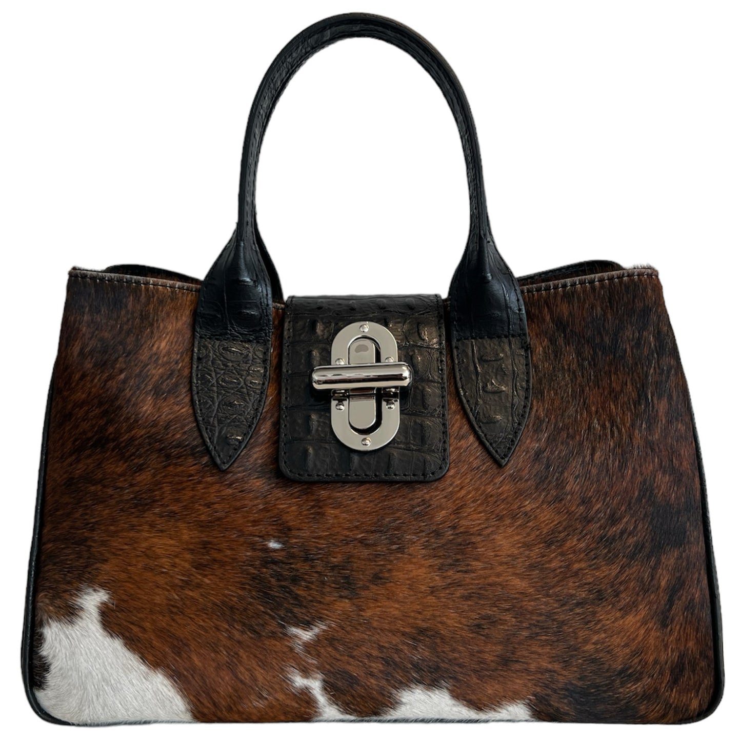 Modarno Borsa a mano in vera pelle con stampa coccodrillo e cavallino 35x18x24 cm