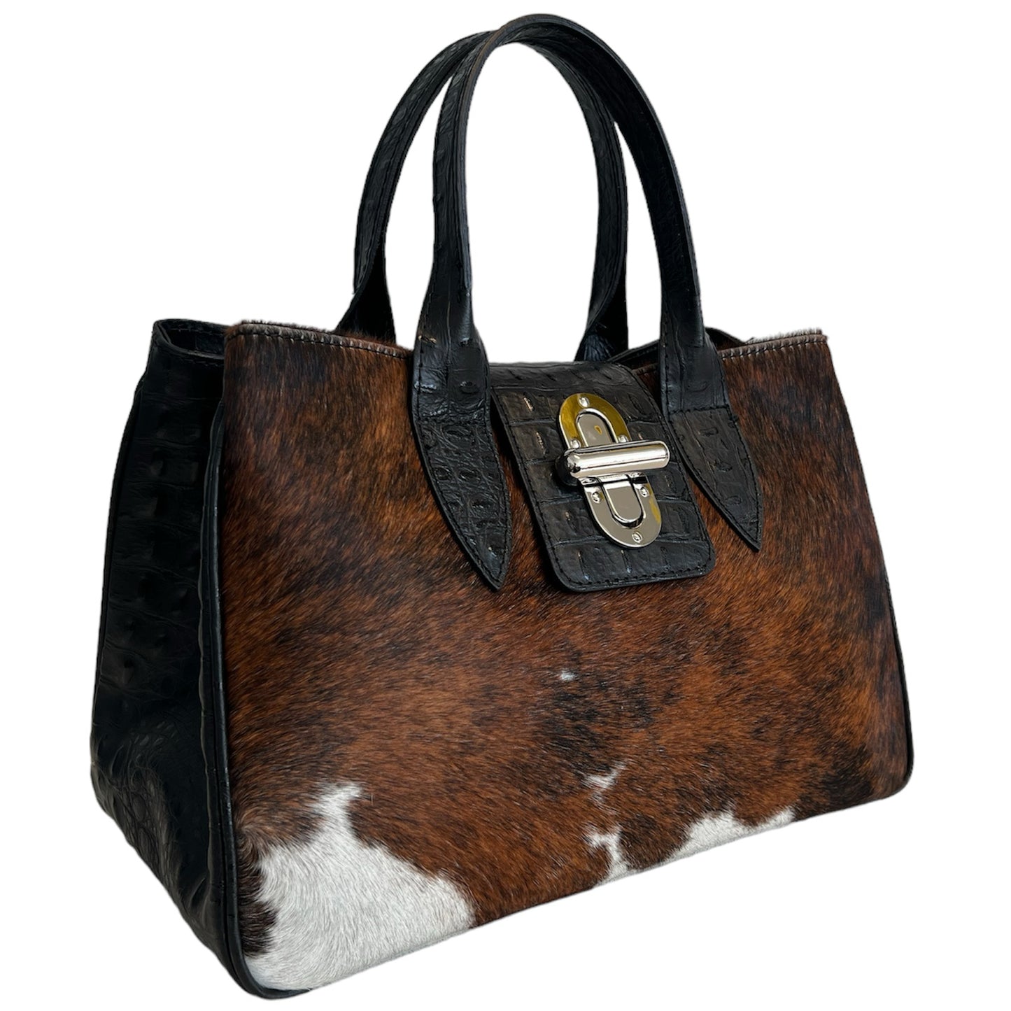 Modarno Borsa a mano in vera pelle con stampa coccodrillo e cavallino 35x18x24 cm