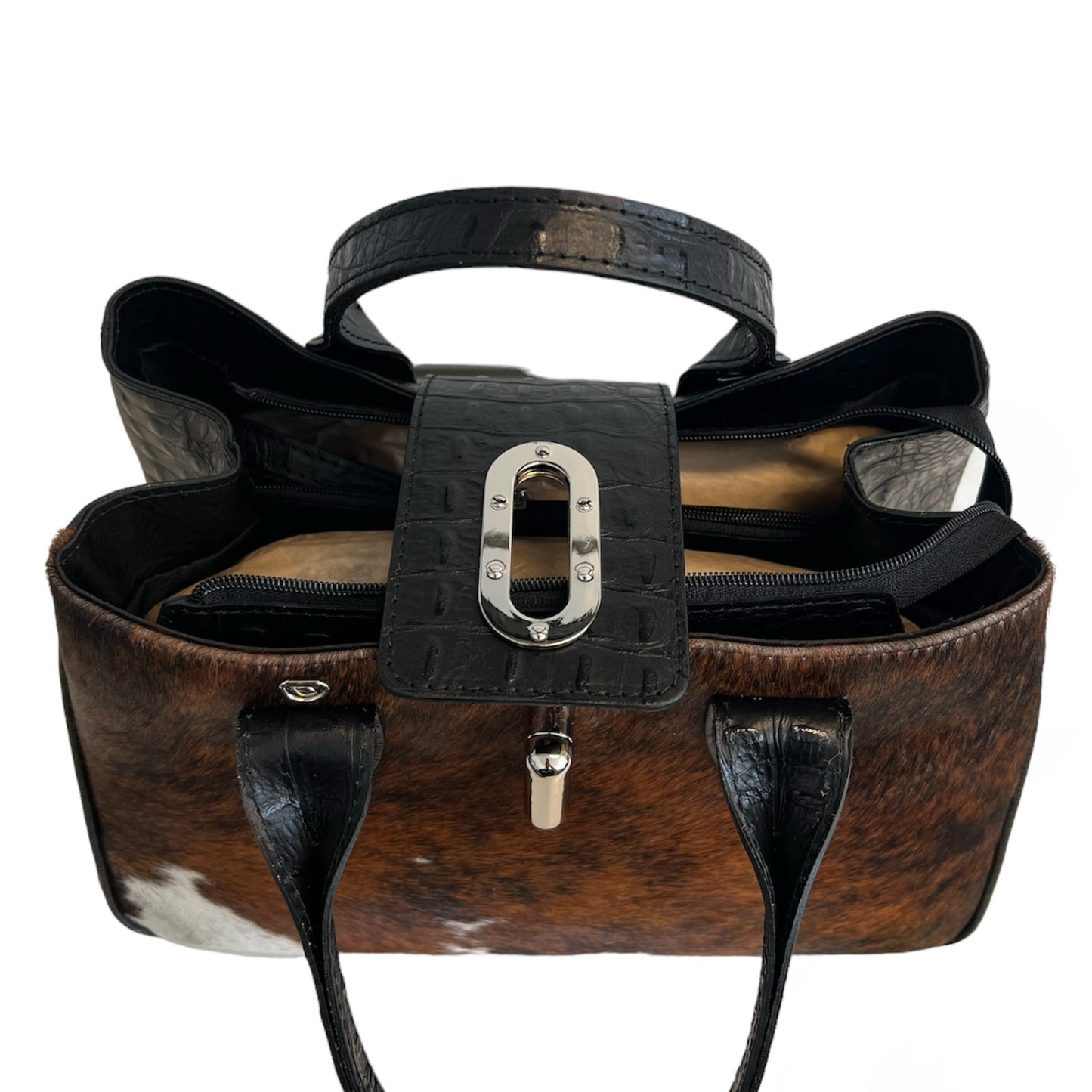 Modarno Borsa a mano in vera pelle con stampa coccodrillo e cavallino 35x18x24 cm