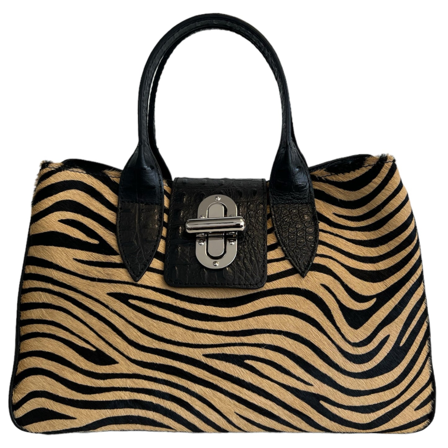 Modarno Borsa a mano in vera pelle con stampa coccodrillo e cavallino 35x18x24 cm