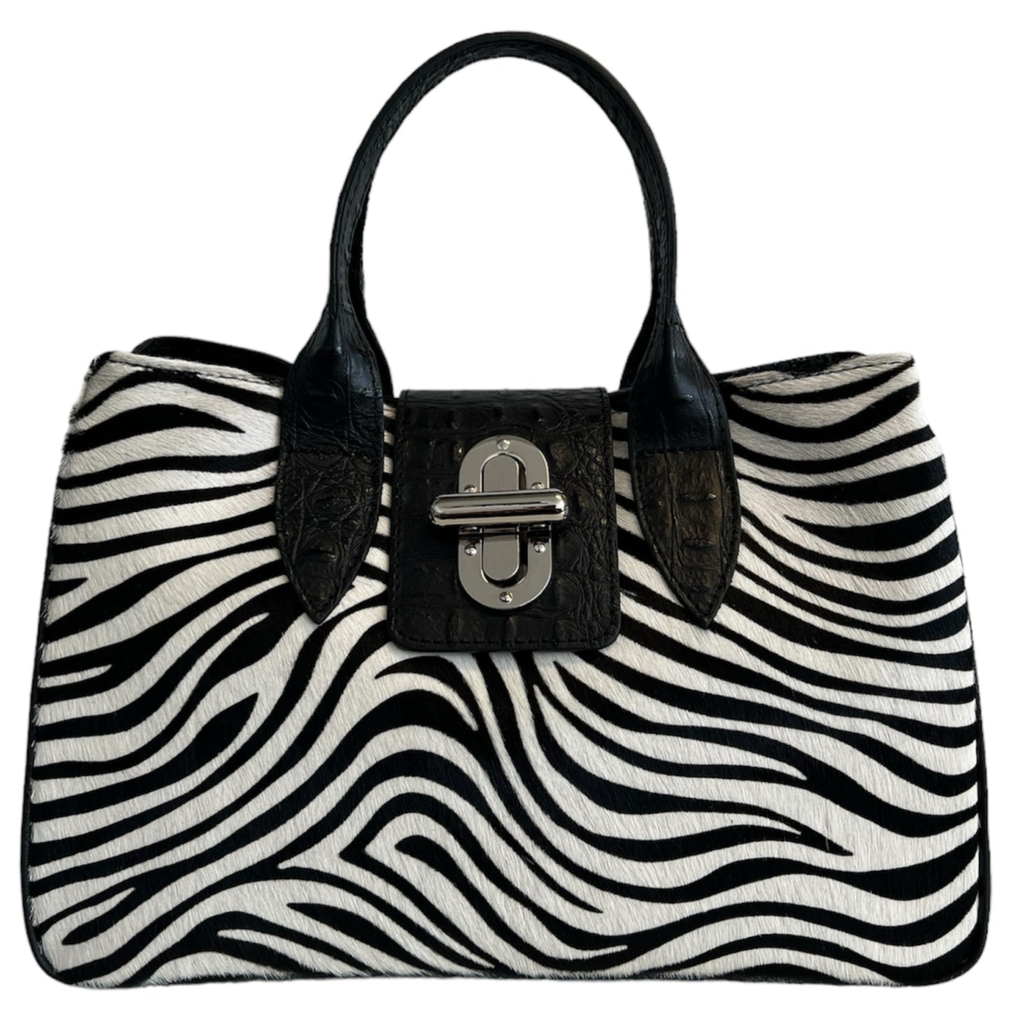 Modarno Borsa a mano in vera pelle con stampa coccodrillo e cavallino 35x18x24 cm