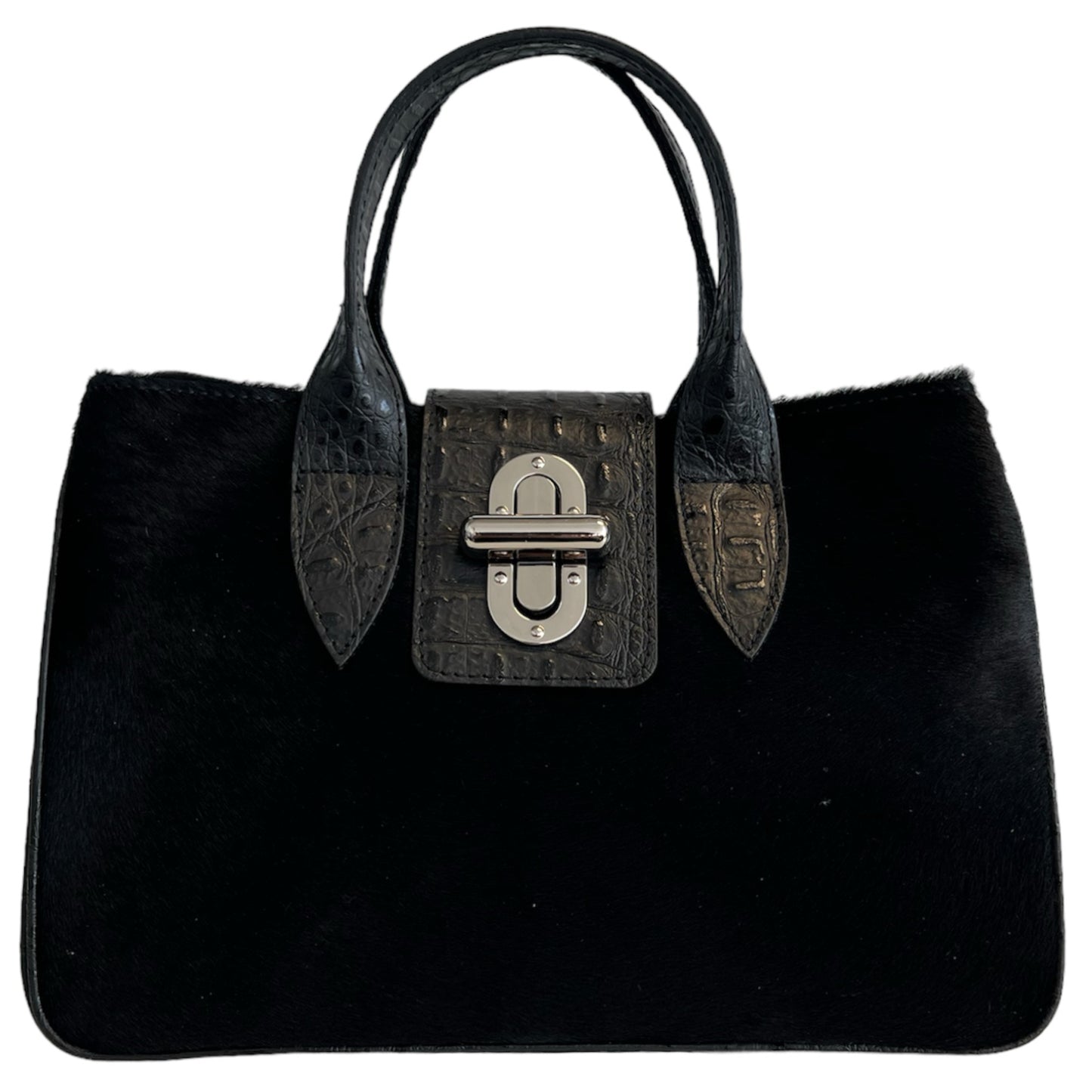Modarno Borsa a mano in vera pelle con stampa coccodrillo e cavallino 35x18x24 cm