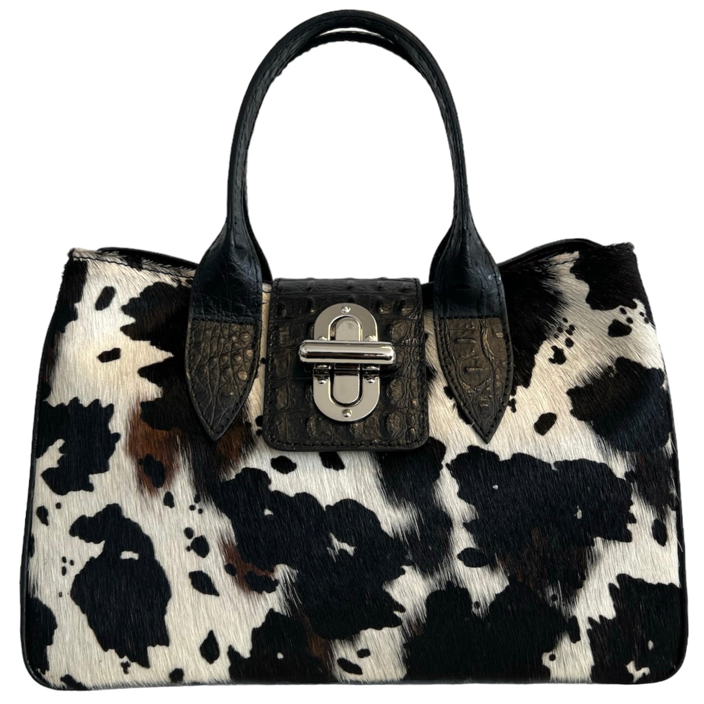 Modarno Borsa a mano in vera pelle con stampa coccodrillo e cavallino 35x18x24 cm