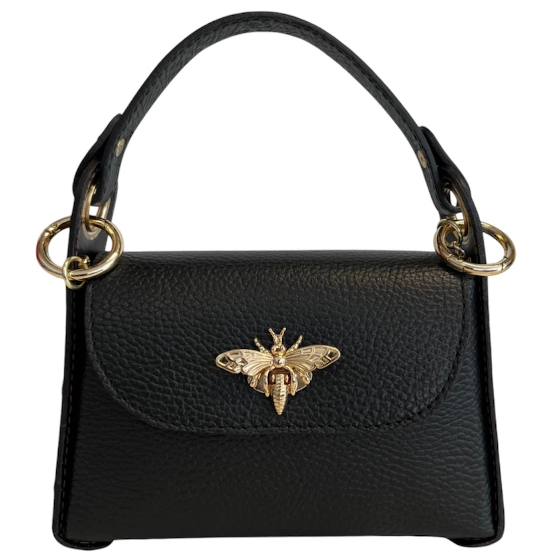 Modarno mini borsa in Vera pelle dollaro con chiusura a moschettone a forma di ape, borchie laterali, catena metallica rimovibile, manico in pelle
