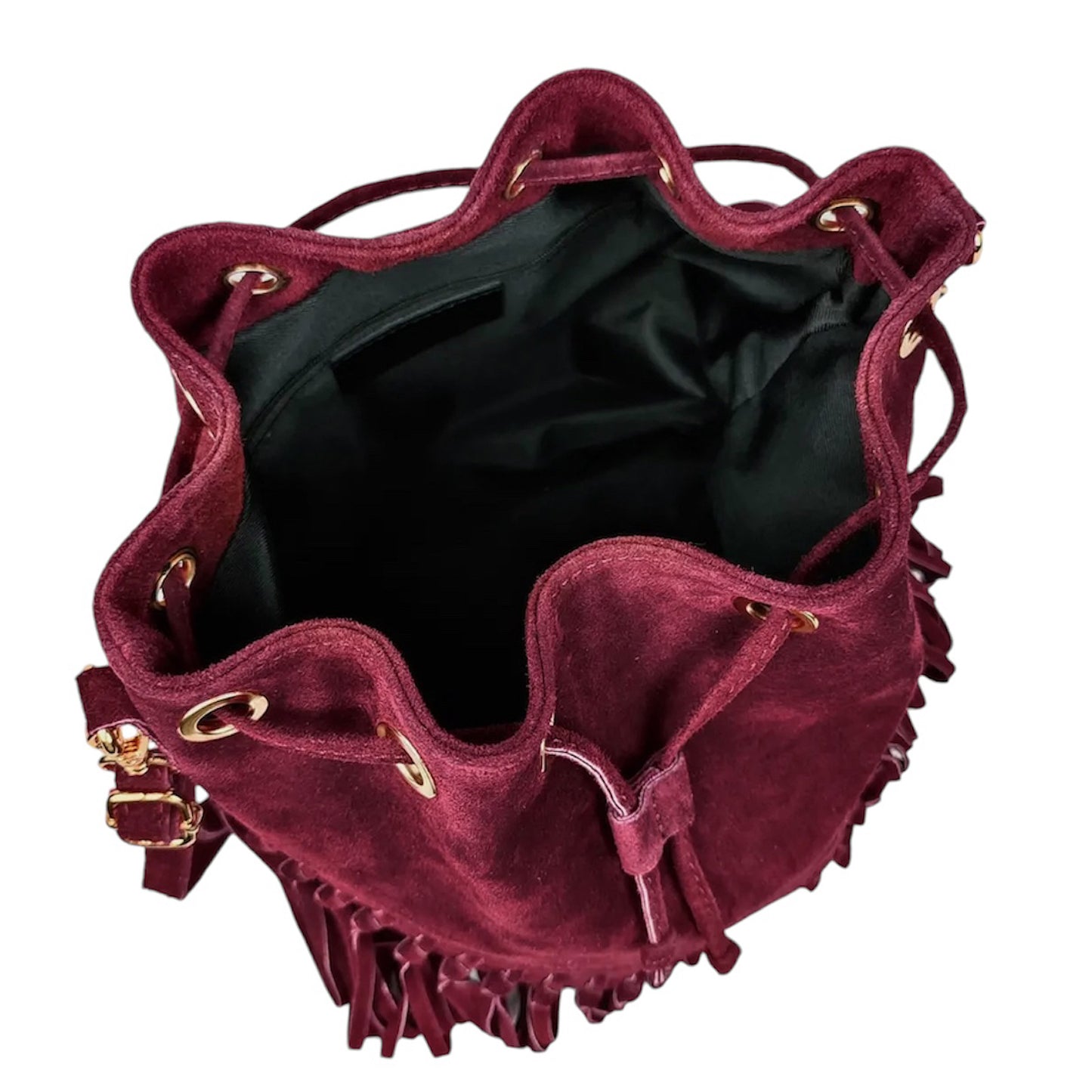 Modarno Borsa in pelle scamosciata con frangie 26x13x26 cm