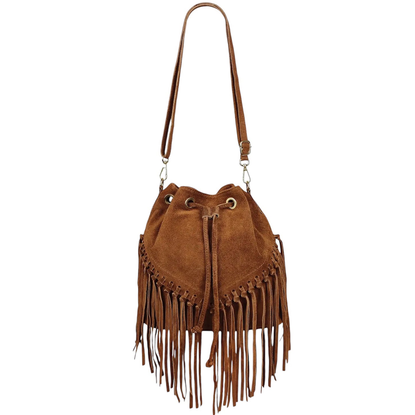 Modarno Borsa in pelle scamosciata con frangie 26x13x26 cm