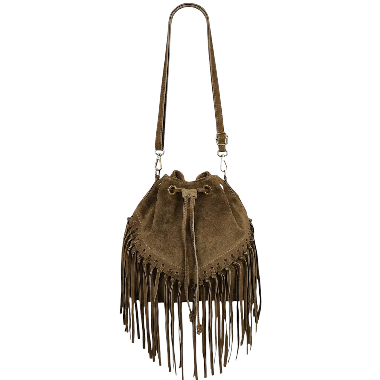 Modarno Borsa in pelle scamosciata con frangie 26x13x26 cm