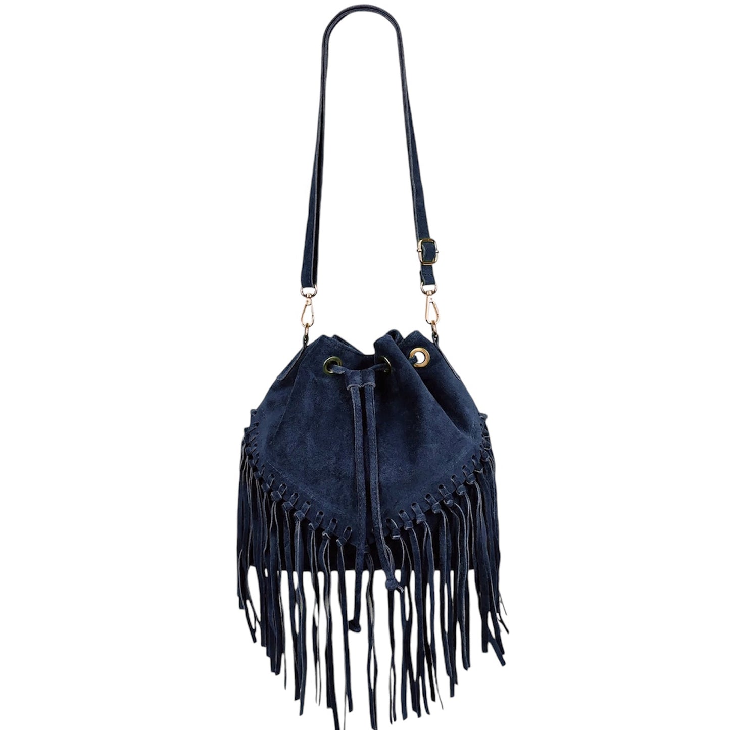 Modarno Borsa in pelle scamosciata con frangie 26x13x26 cm