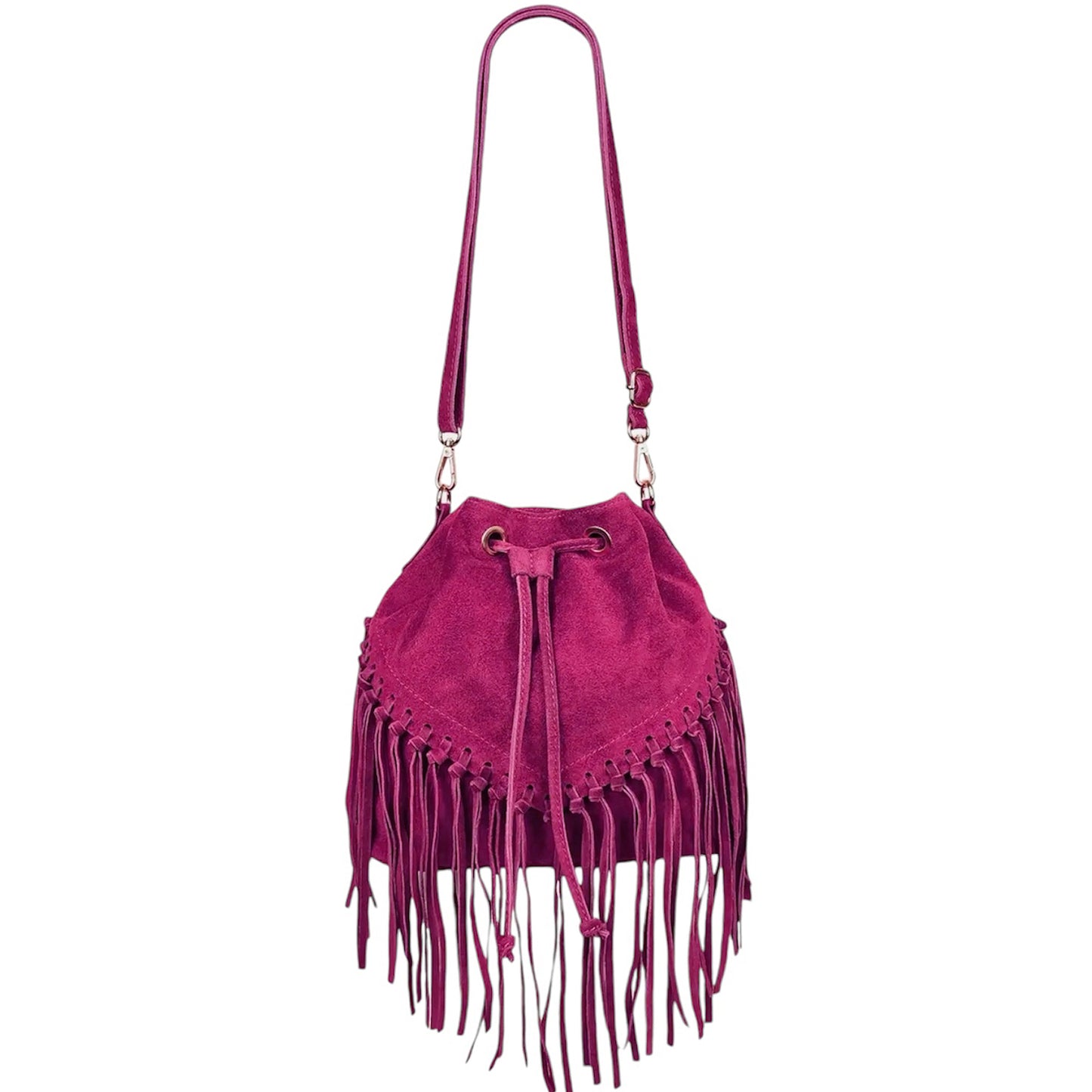 Modarno Borsa in pelle scamosciata con frangie 26x13x26 cm