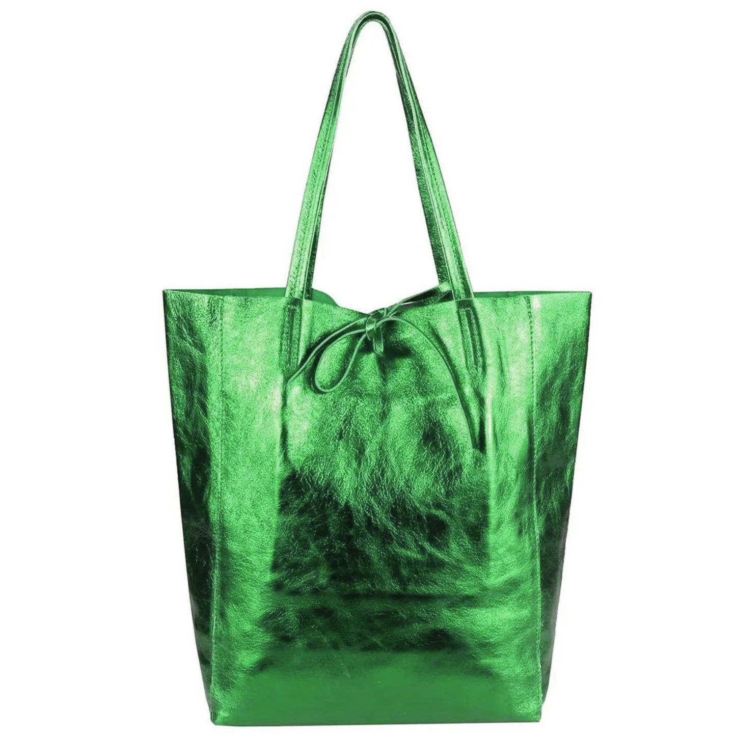 Modarno Shopper Bag a spalla in pelle Metallizzata con doppio manico e tasca interna in pelle Metallizzata