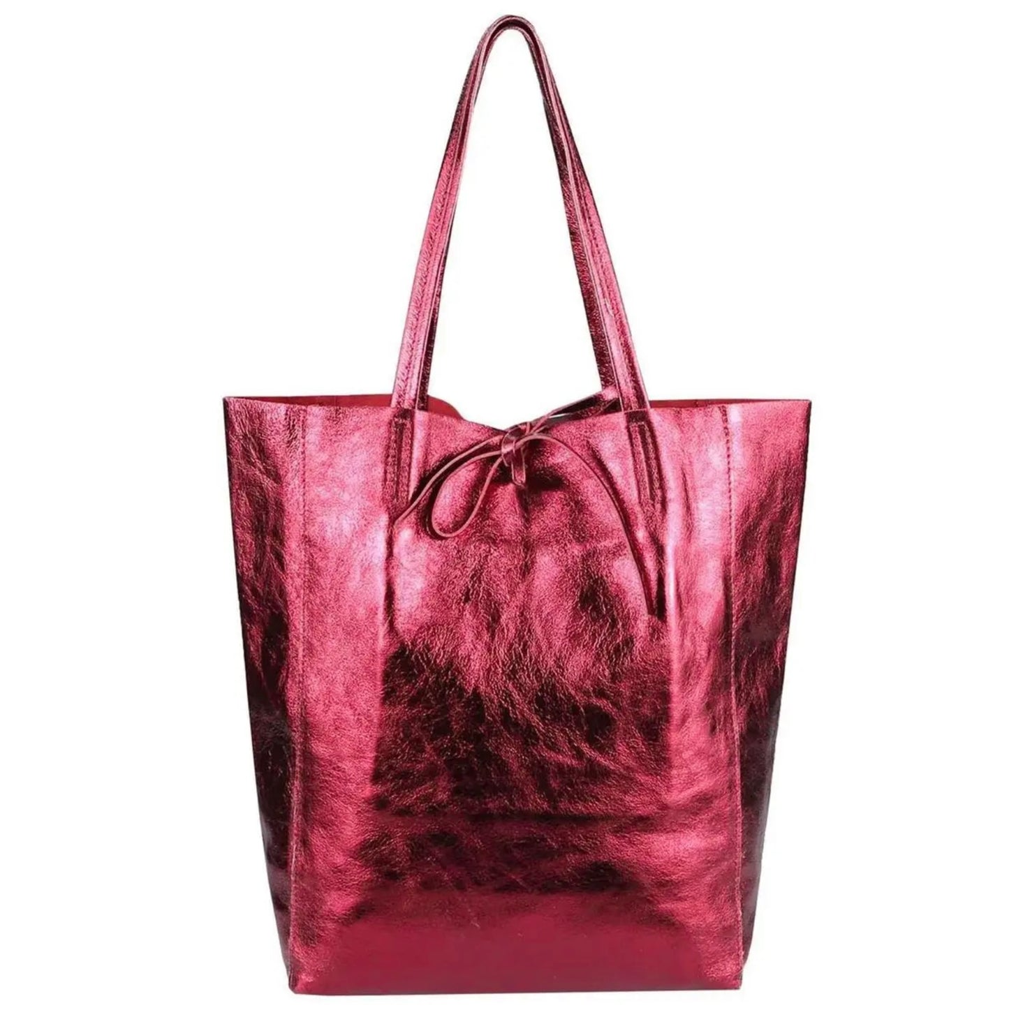 Modarno Shopper Bag a spalla in pelle Metallizzata con doppio manico e tasca interna in pelle Metallizzata