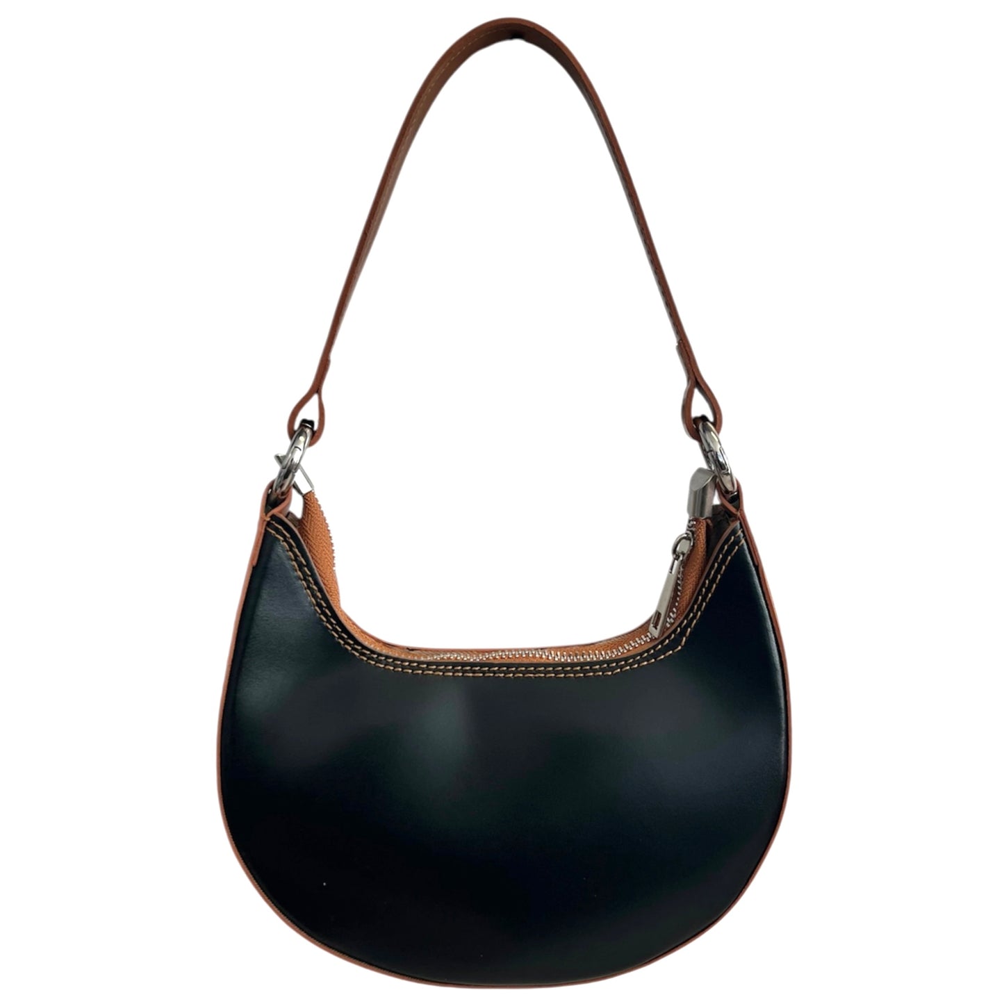 Modarno Borsetta Donna a mano con manico removibile Bicolore in Vera Pelle di Vacchetta 21x5x12 cm