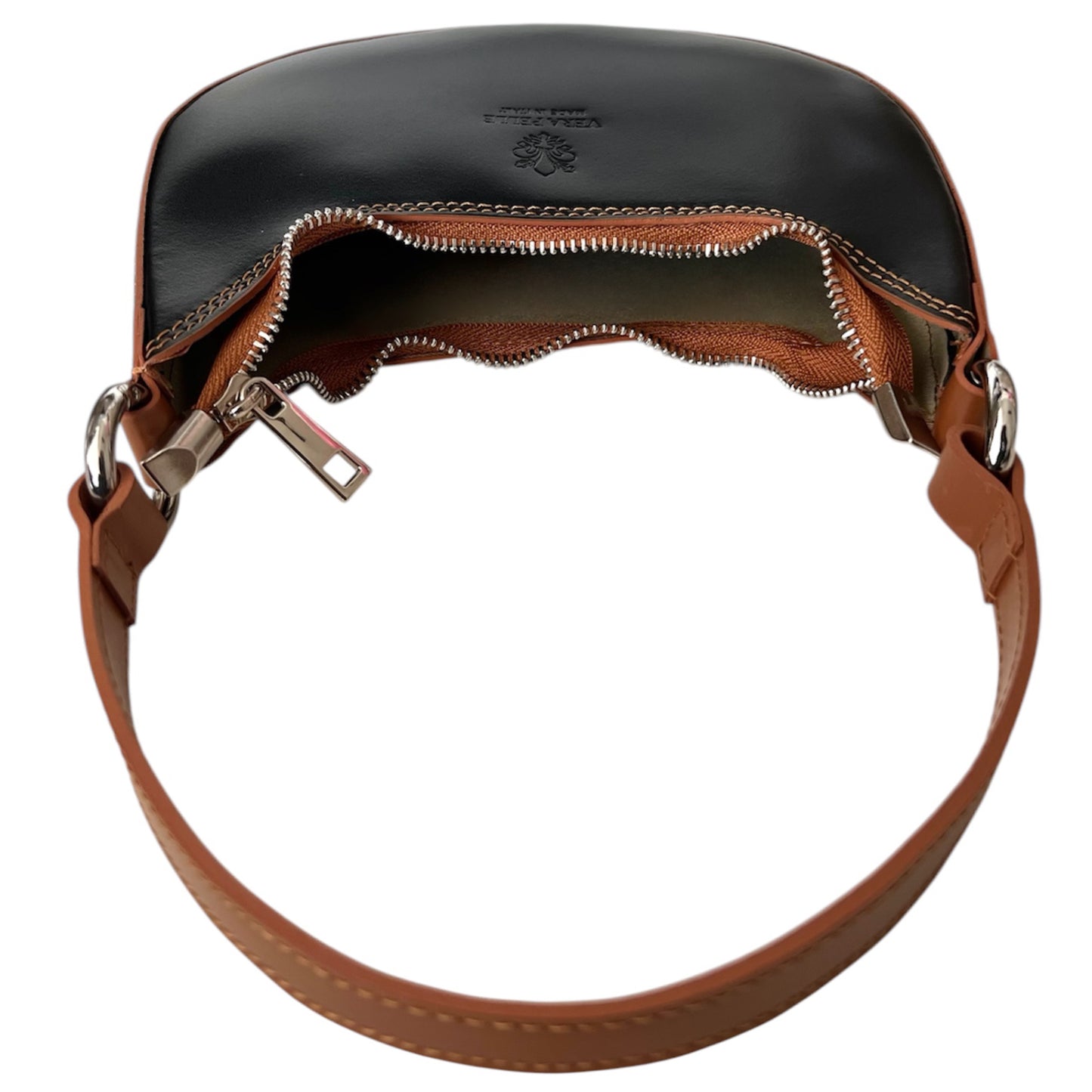 Modarno Borsetta Donna a mano con manico removibile Bicolore in Vera Pelle di Vacchetta 21x5x12 cm