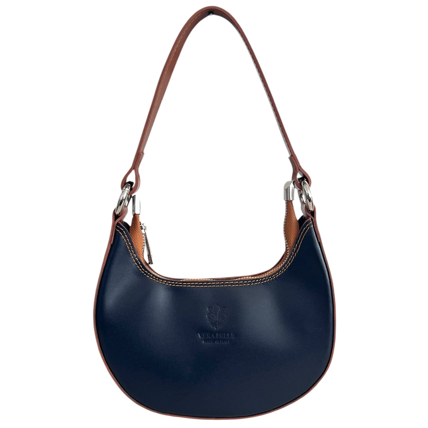 Modarno Borsetta Donna a mano con manico removibile Bicolore in Vera Pelle di Vacchetta 21x5x12 cm