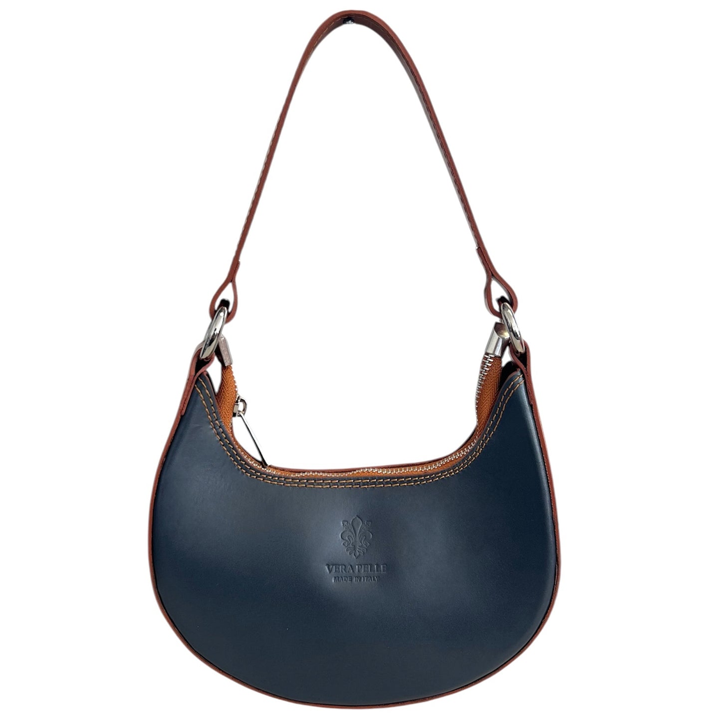 Modarno Borsetta Donna a mano con manico removibile Bicolore in Vera Pelle di Vacchetta 21x5x12 cm