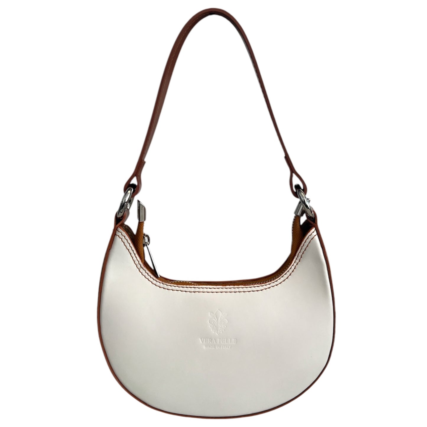 Modarno Borsetta Donna a mano con manico removibile Bicolore in Vera Pelle di Vacchetta 21x5x12 cm