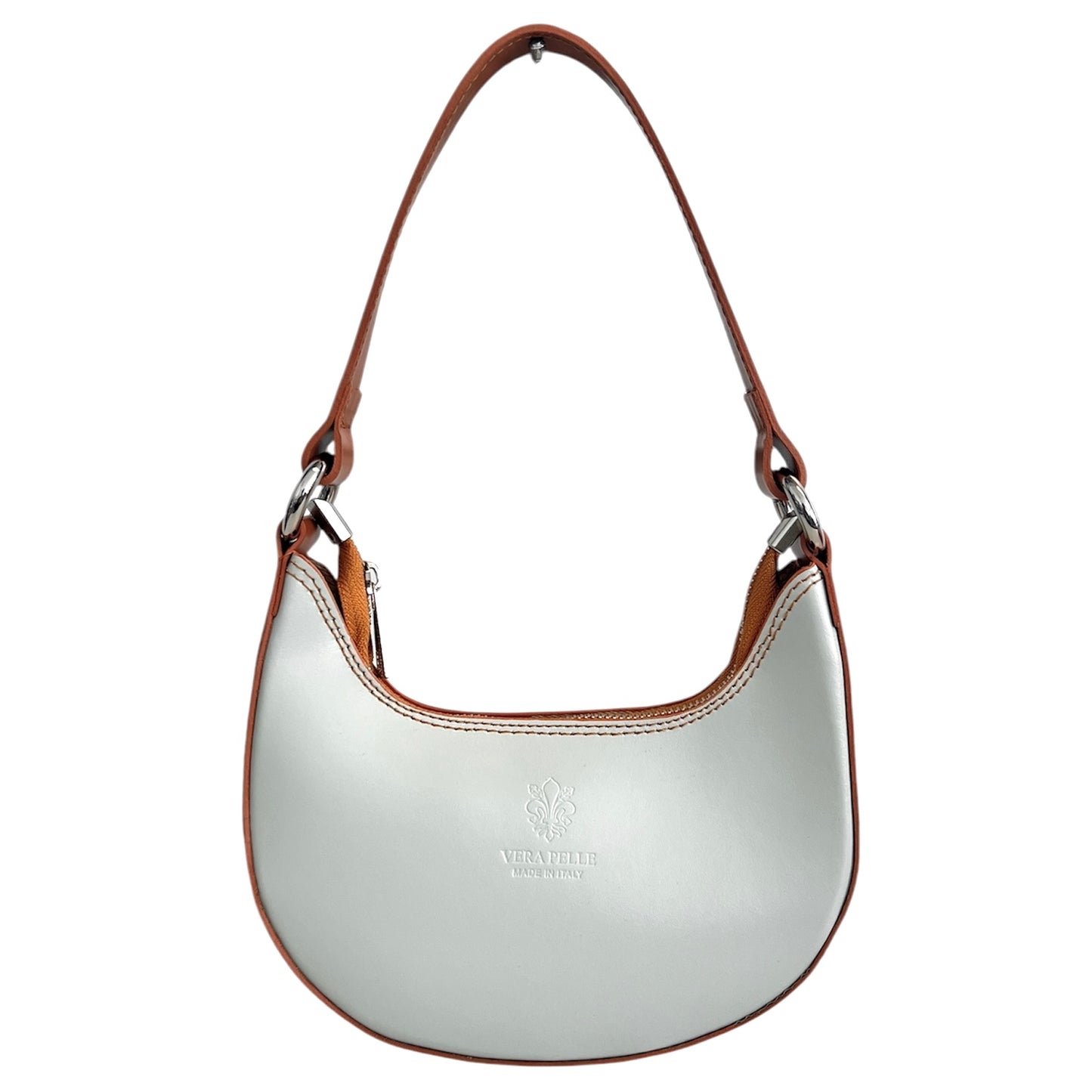Modarno Borsetta Donna a mano con manico removibile Bicolore in Vera Pelle di Vacchetta 21x5x12 cm