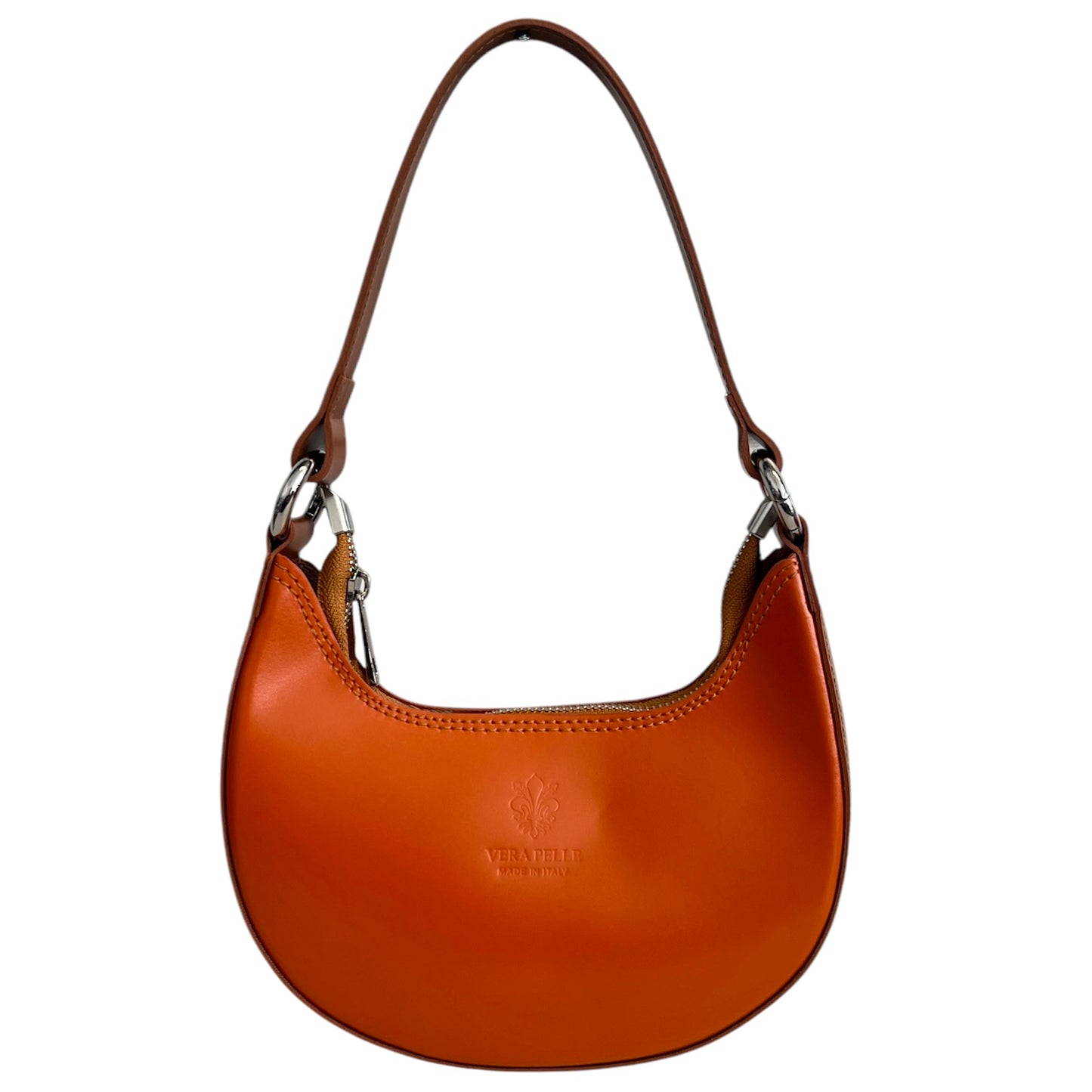 Modarno Borsetta Donna a mano con manico removibile Bicolore in Vera Pelle di Vacchetta 21x5x12 cm