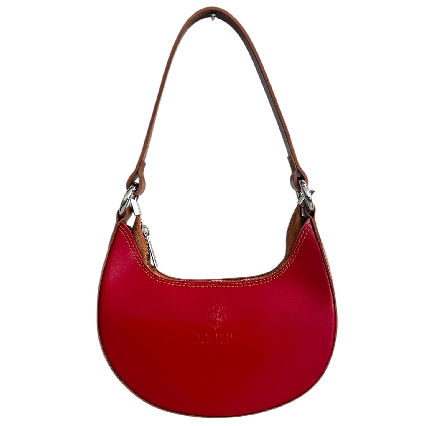 Modarno Borsetta Donna a mano con manico removibile Bicolore in Vera Pelle di Vacchetta 21x5x12 cm