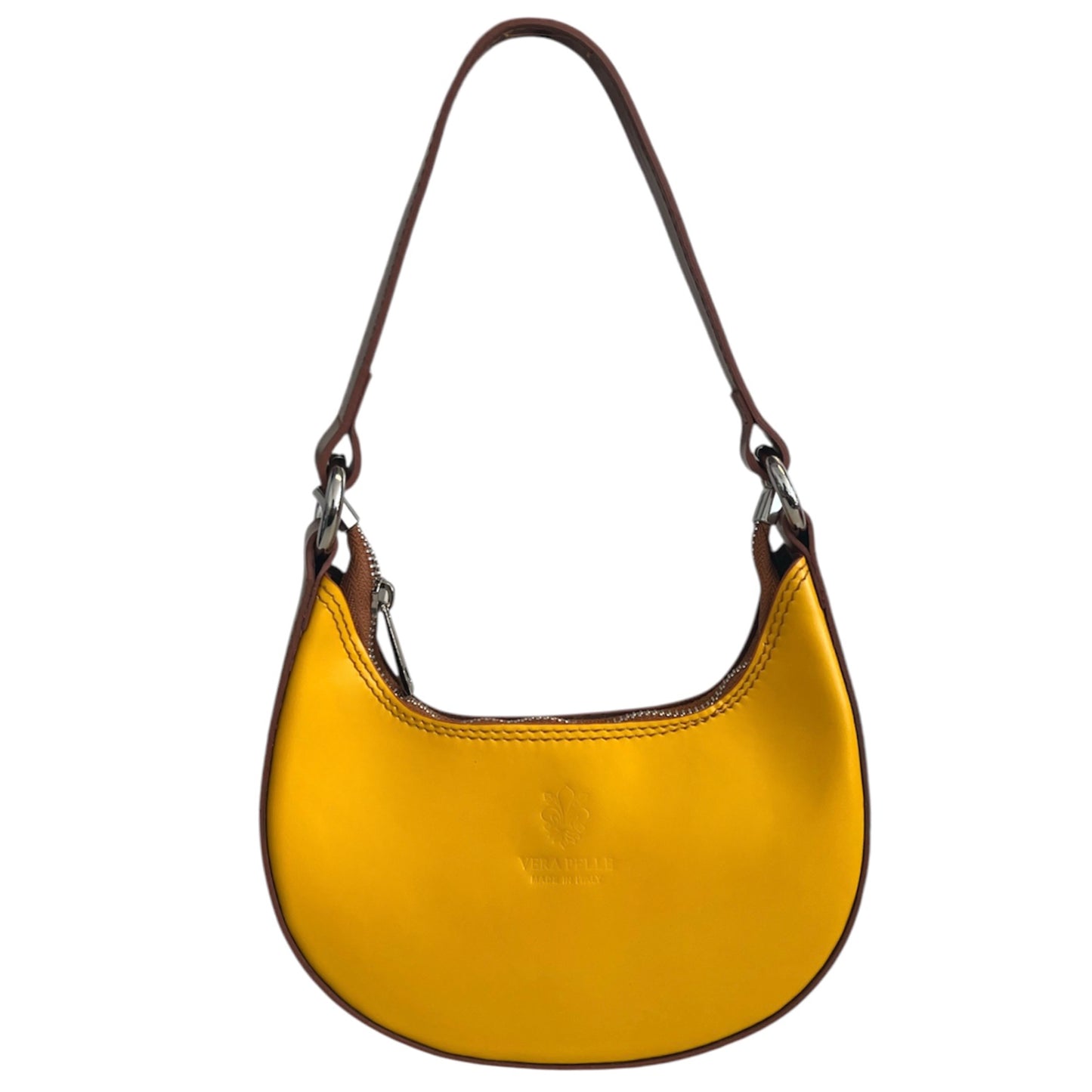 Modarno Borsetta Donna a mano con manico removibile Bicolore in Vera Pelle di Vacchetta 21x5x12 cm