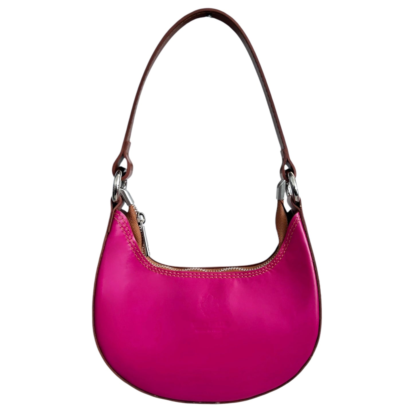 Modarno Borsetta Donna a mano con manico removibile Bicolore in Vera Pelle di Vacchetta 21x5x12 cm