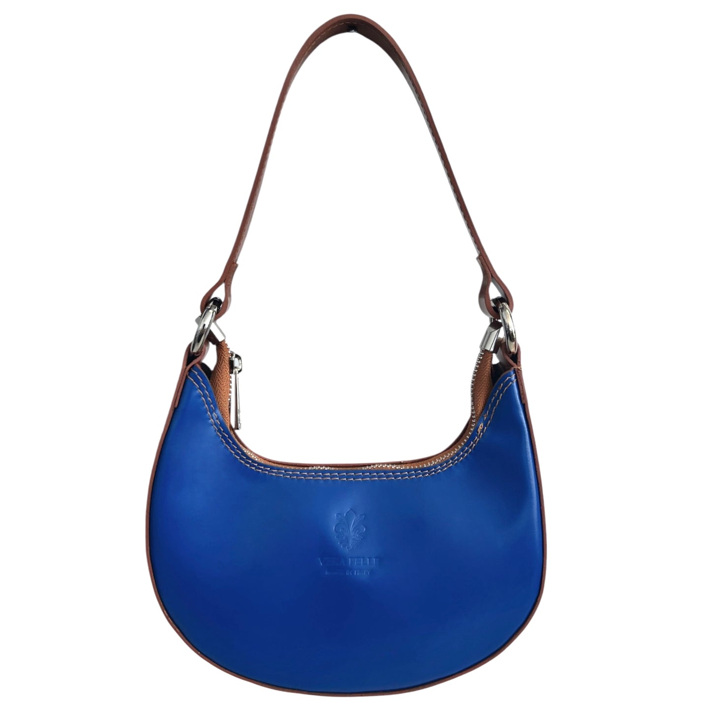 Modarno Borsetta Donna a mano con manico removibile Bicolore in Vera Pelle di Vacchetta 21x5x12 cm