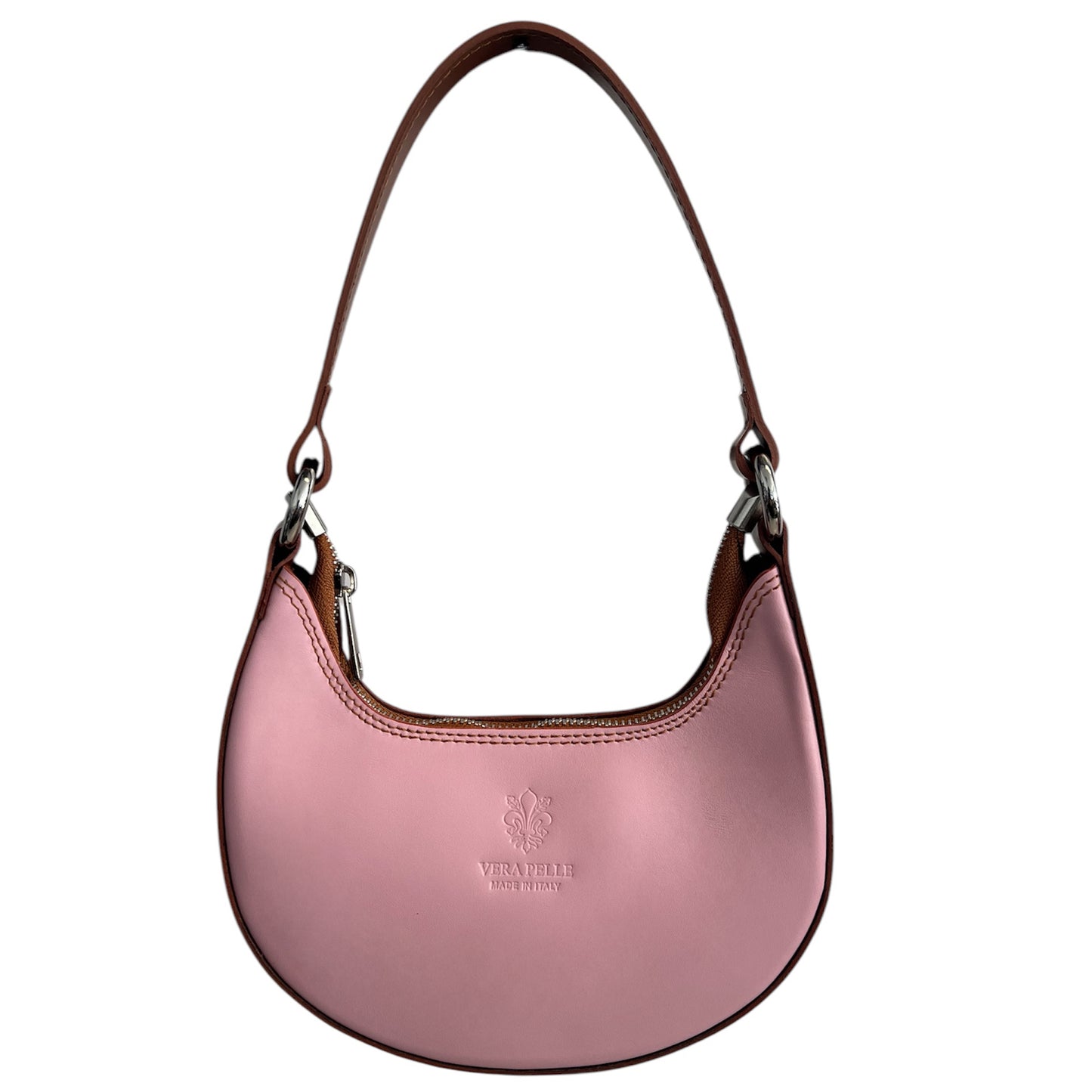 Modarno Borsetta Donna a mano con manico removibile Bicolore in Vera Pelle di Vacchetta 21x5x12 cm