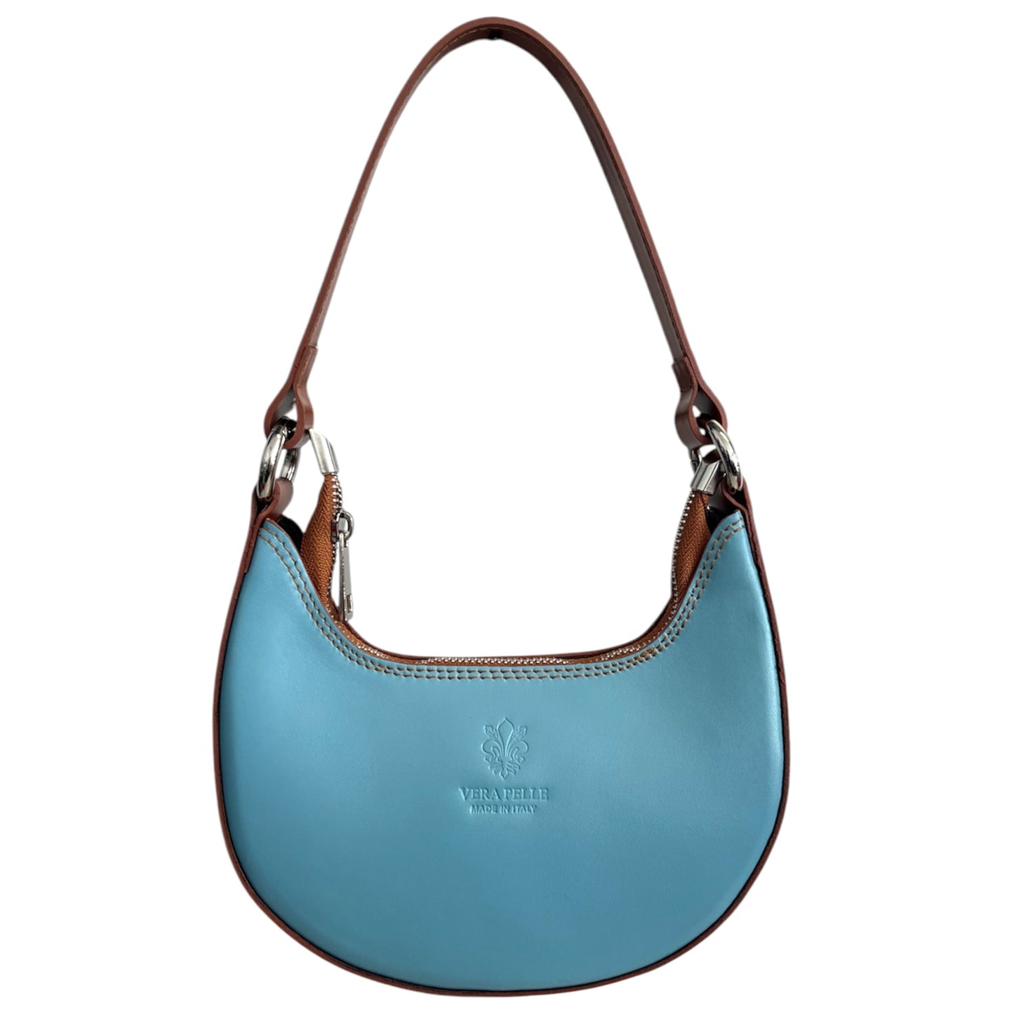 Modarno Borsetta Donna a mano con manico removibile Bicolore in Vera Pelle di Vacchetta 21x5x12 cm