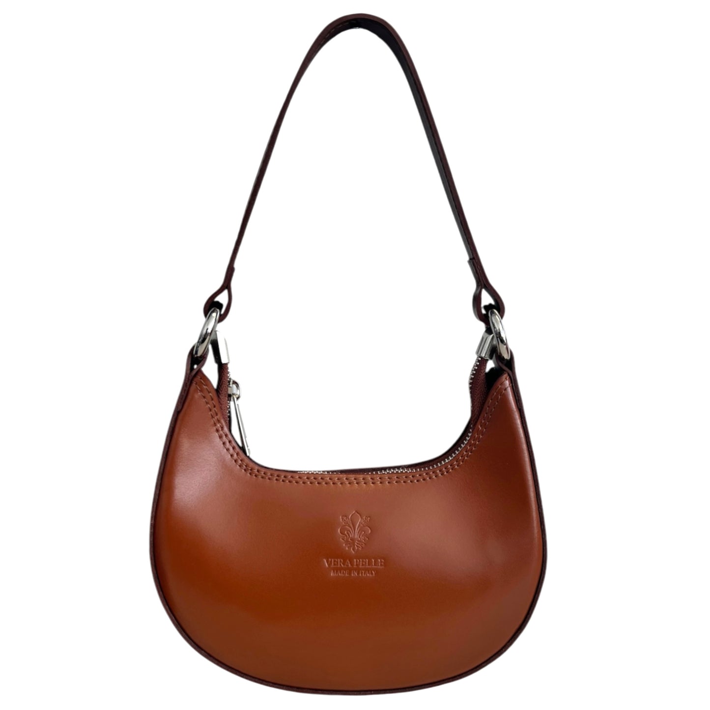 Modarno Borsetta Donna a mano con manico removibile Bicolore in Vera Pelle di Vacchetta 21x5x12 cm