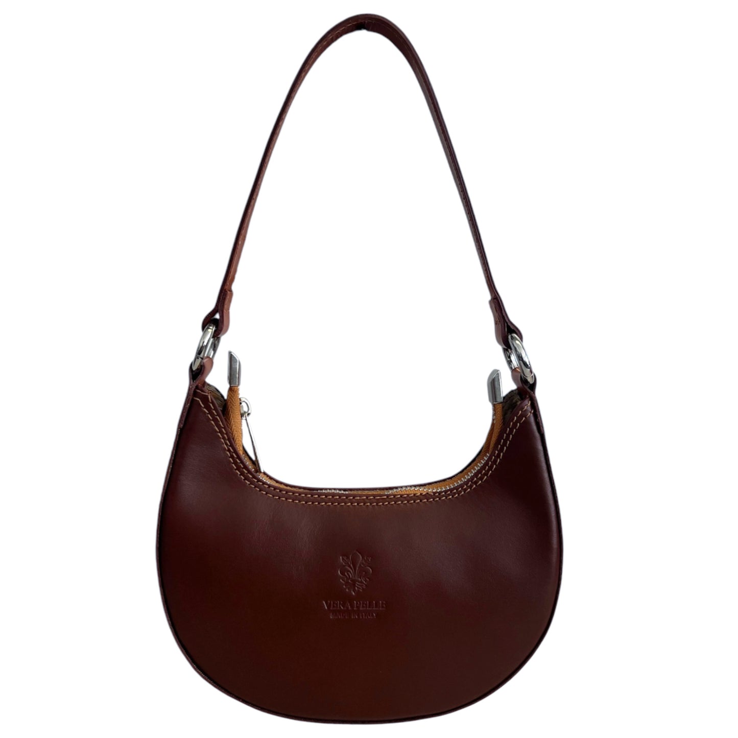 Modarno Borsetta Donna a mano con manico removibile Bicolore in Vera Pelle di Vacchetta 21x5x12 cm