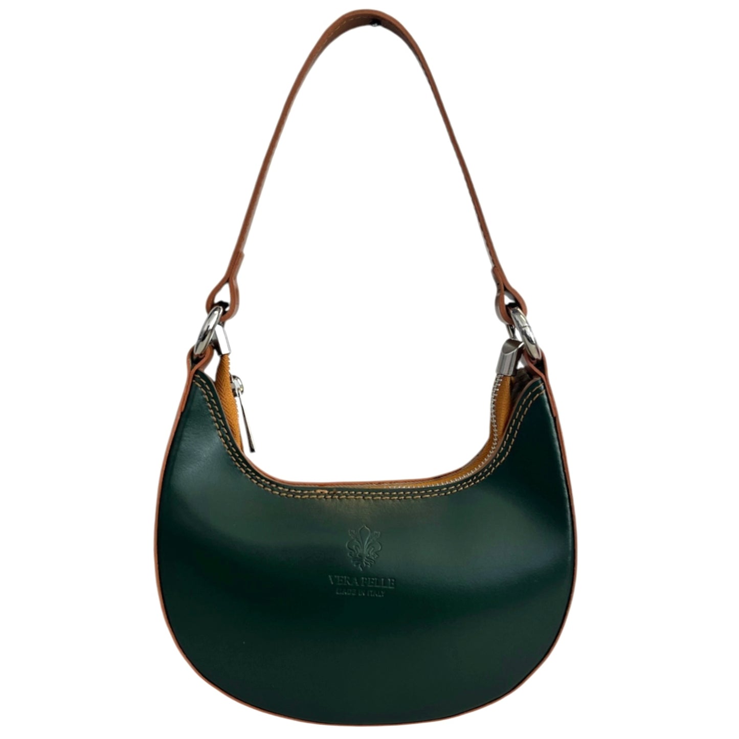 Modarno Borsetta Donna a mano con manico removibile Bicolore in Vera Pelle di Vacchetta 21x5x12 cm