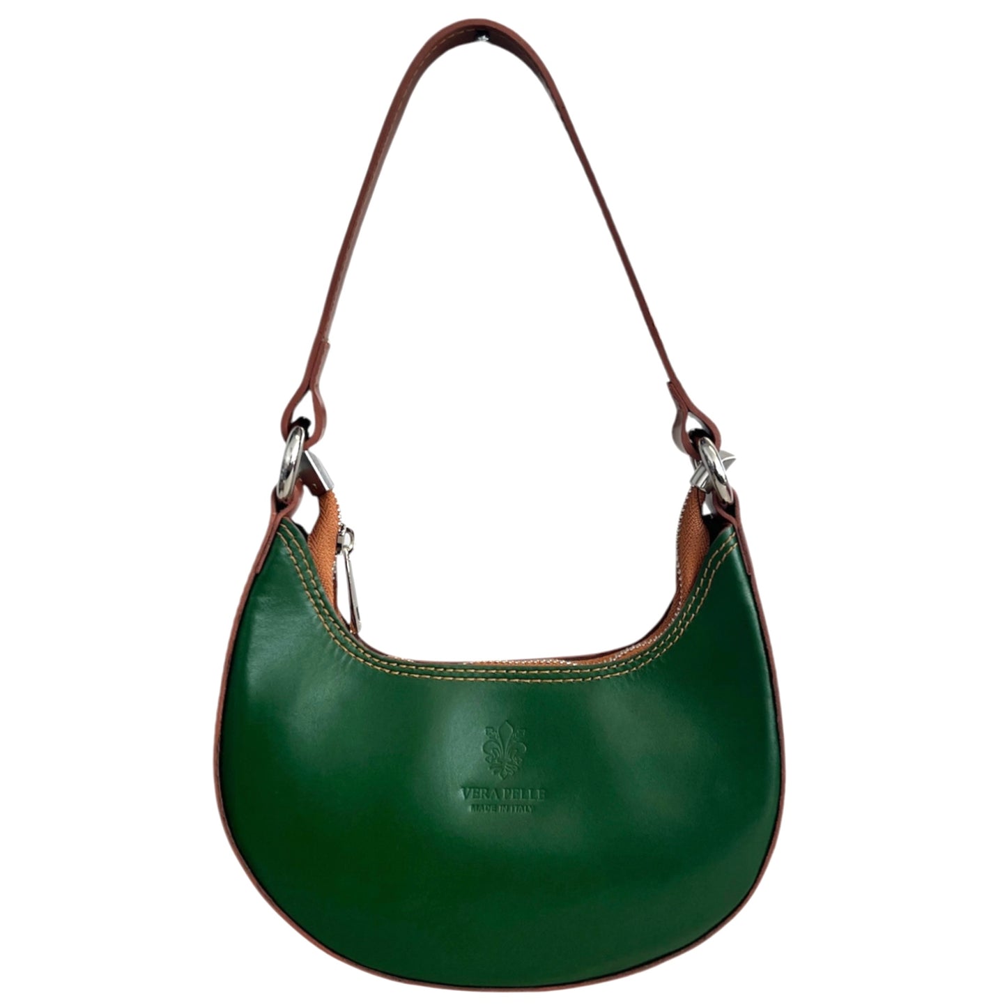 Modarno Borsetta Donna a mano con manico removibile Bicolore in Vera Pelle di Vacchetta 21x5x12 cm
