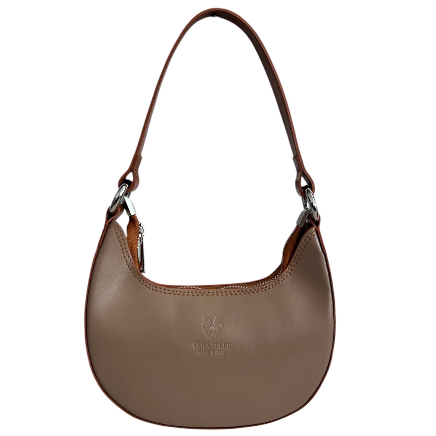 Modarno Borsetta Donna a mano con manico removibile Bicolore in Vera Pelle di Vacchetta 21x5x12 cm