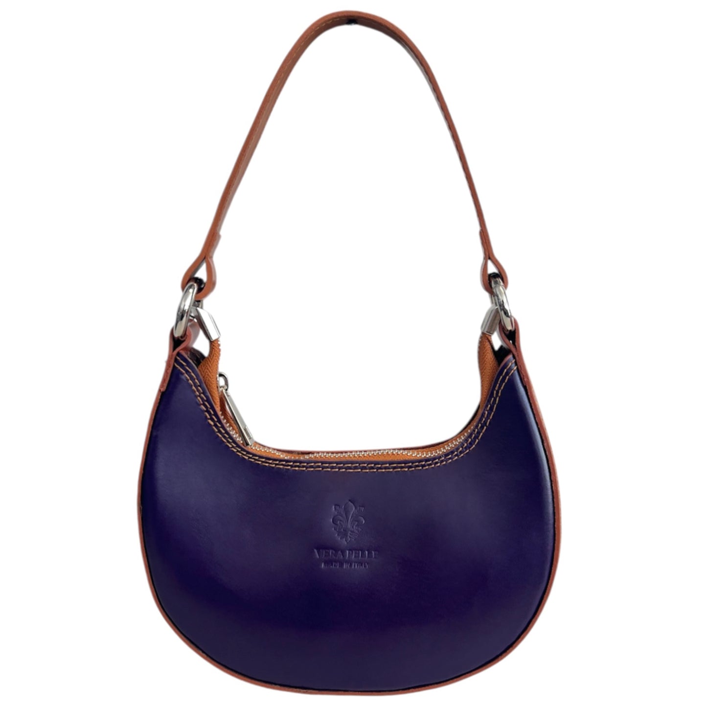 Modarno Borsetta Donna a mano con manico removibile Bicolore in Vera Pelle di Vacchetta 21x5x12 cm