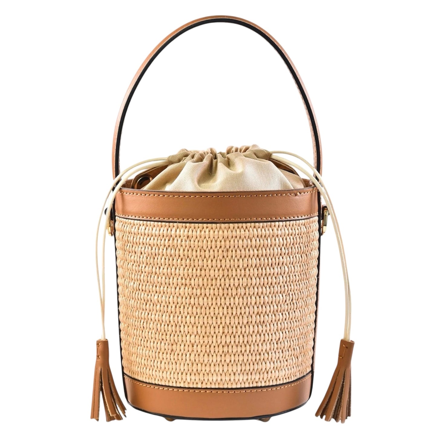 Modarno Borsa Secchiello in Vera Pelle spazzolata e rafia 18x13x16 cm