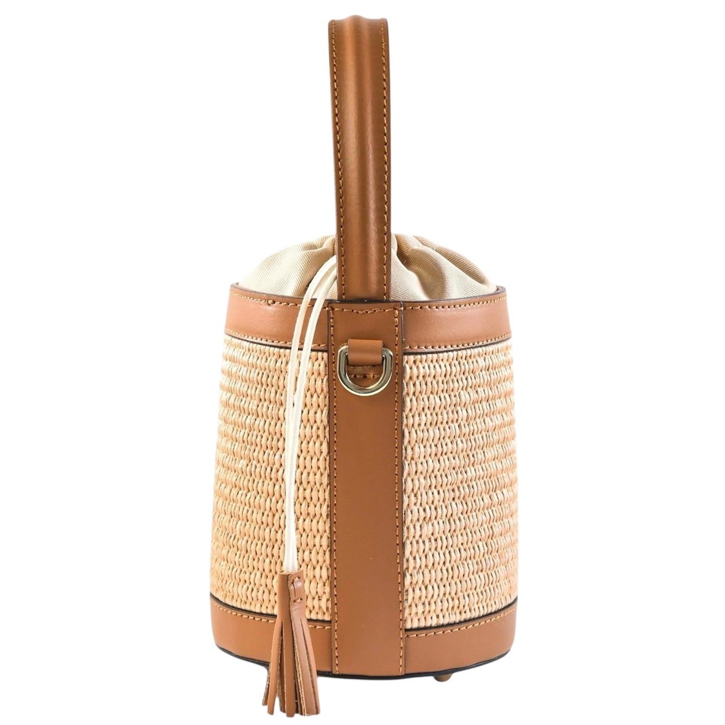 Modarno Borsa Secchiello in Vera Pelle spazzolata e rafia 18x13x16 cm