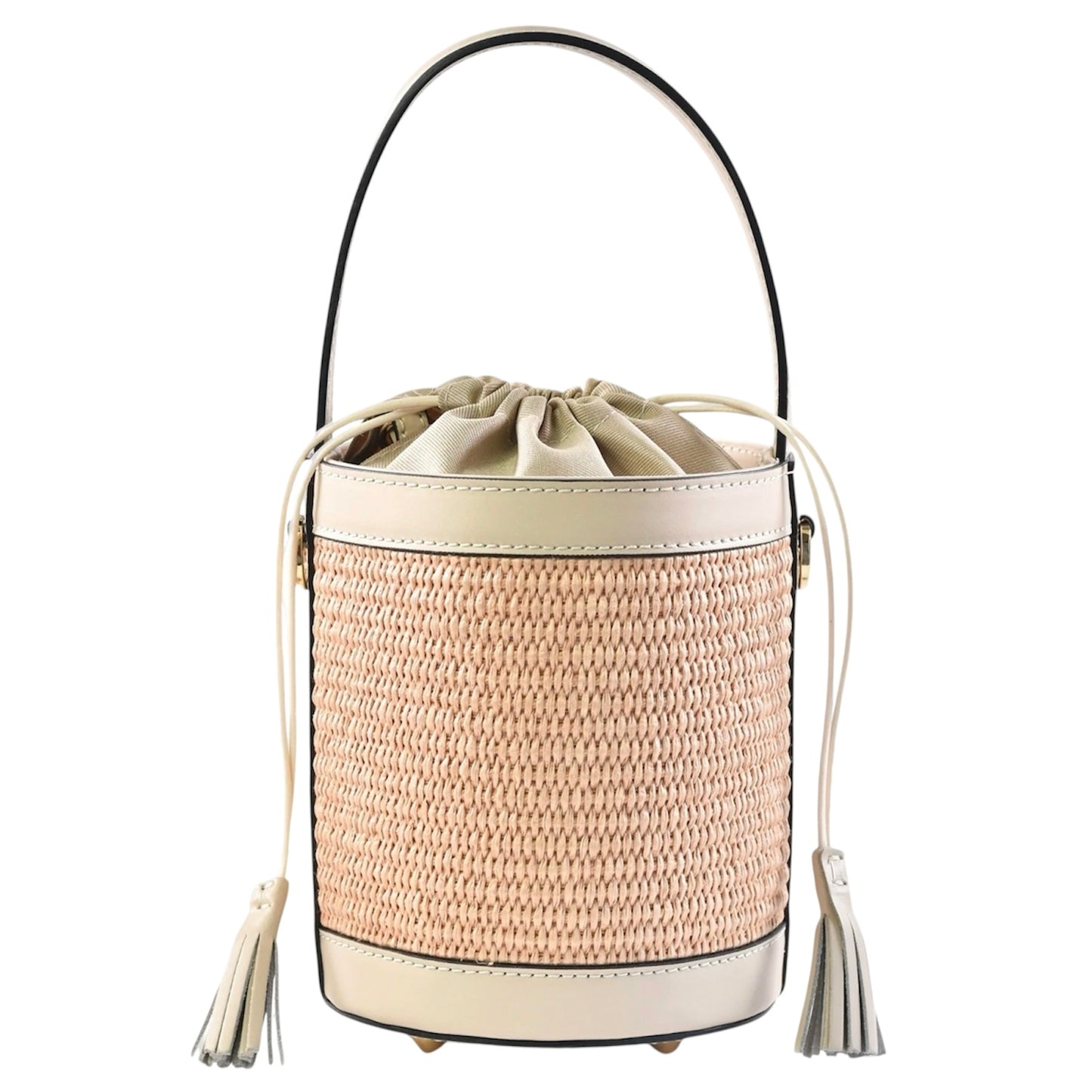 Modarno Borsa Secchiello in Vera Pelle spazzolata e rafia 18x13x16 cm