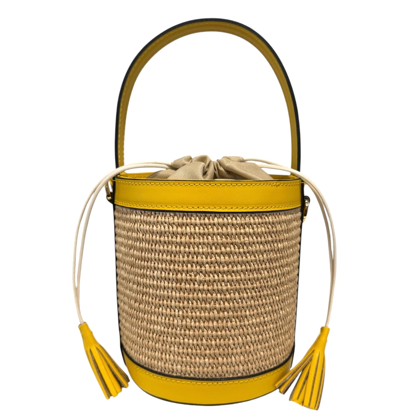 Modarno Borsa Secchiello in Vera Pelle spazzolata e rafia 18x13x16 cm