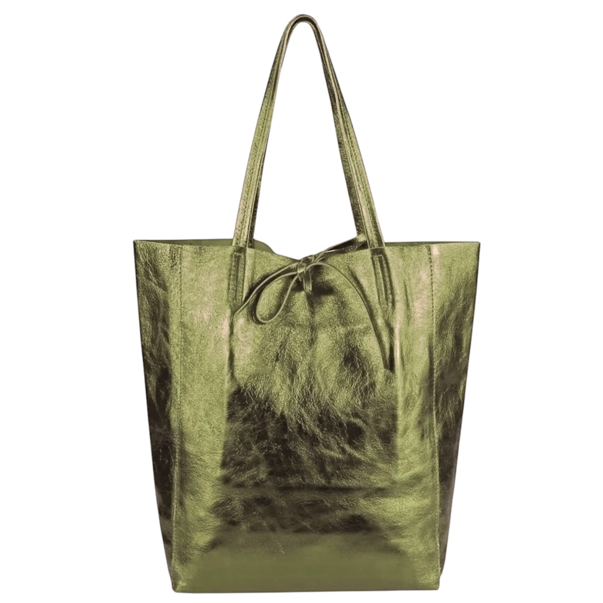 Modarno Shopper Bag a spalla in pelle Metallizzata con doppio manico e tasca interna in pelle Metallizzata